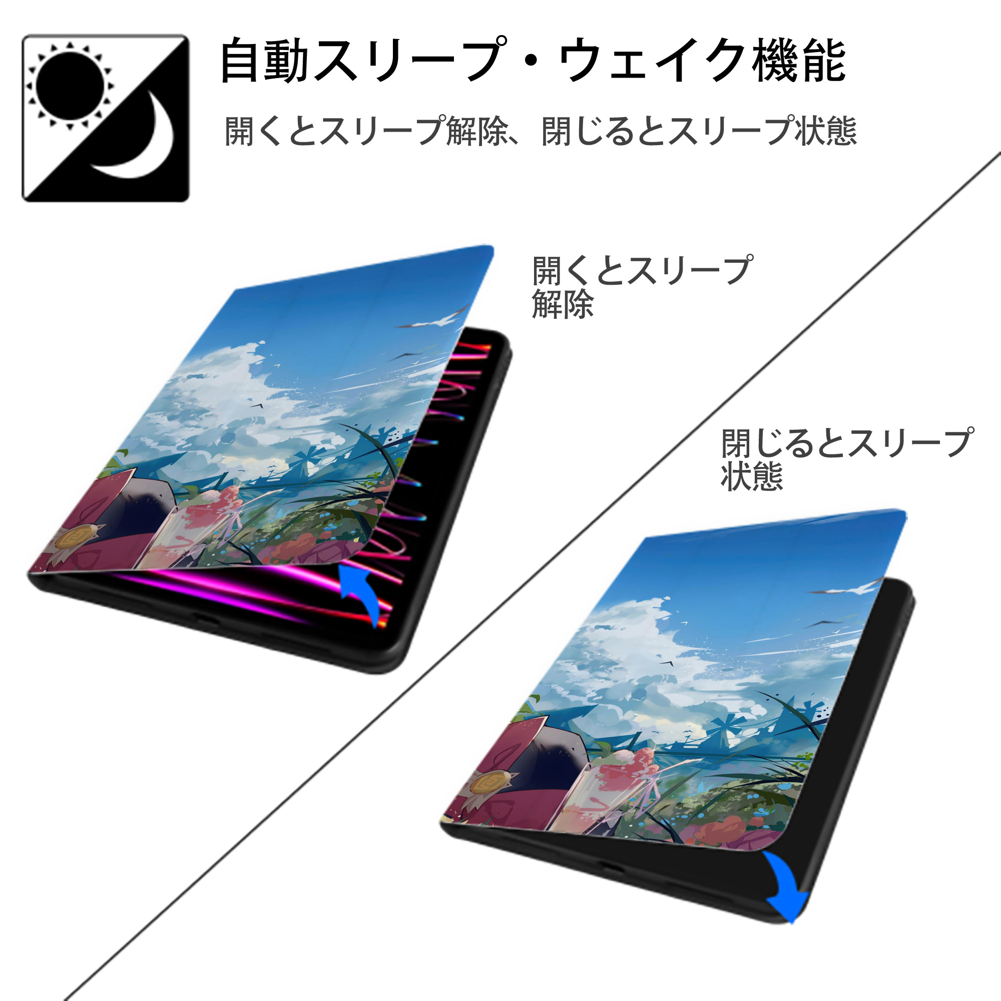 げんし神 genshin IPad ケース ブック型 PUレザー TPU 耐衝撃 軽量 薄型 ペン収納なし 全面保護 IPad 各モデル対応
