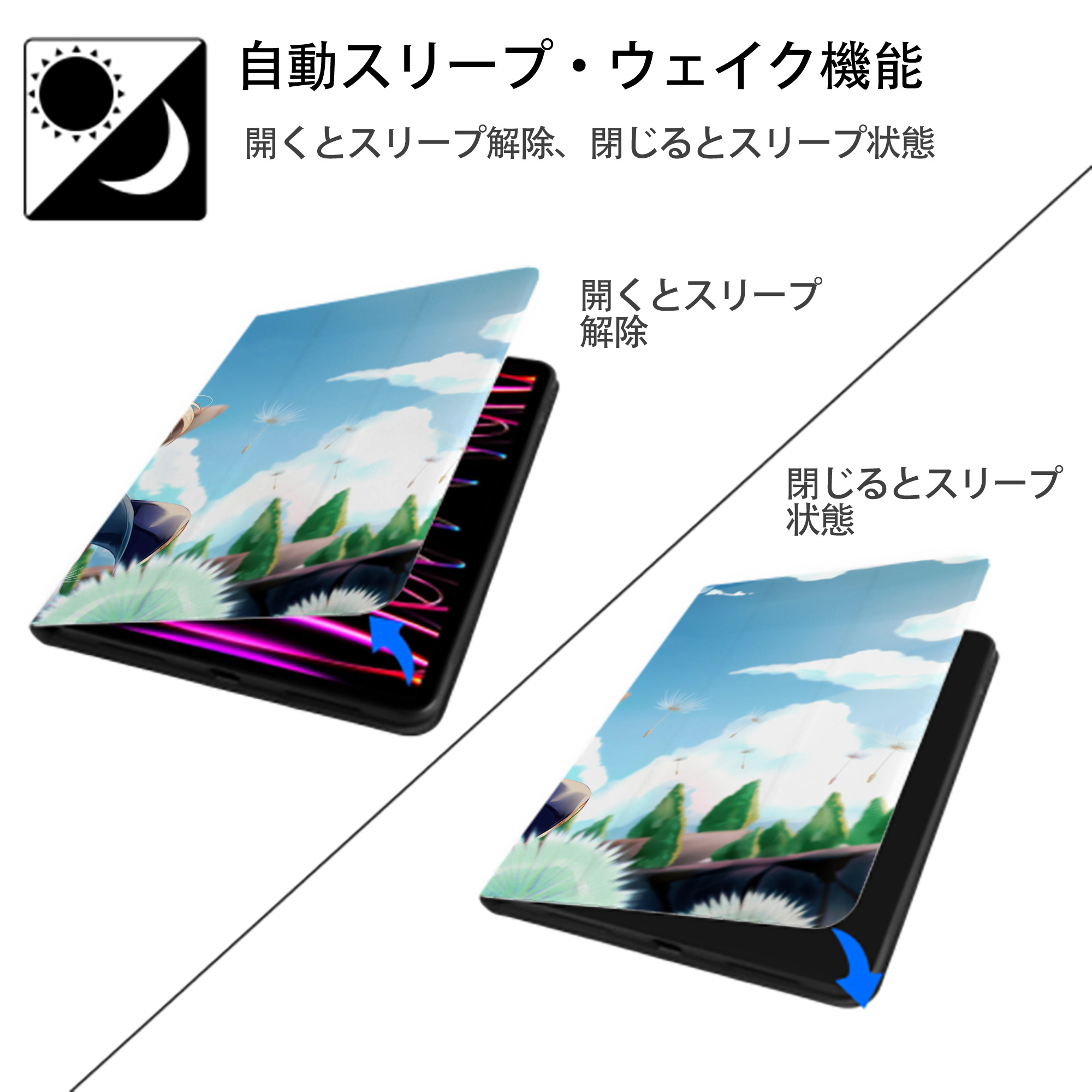 げんし神 genshin IPadケース ペンホルダー付き ブックスタイルデザイン