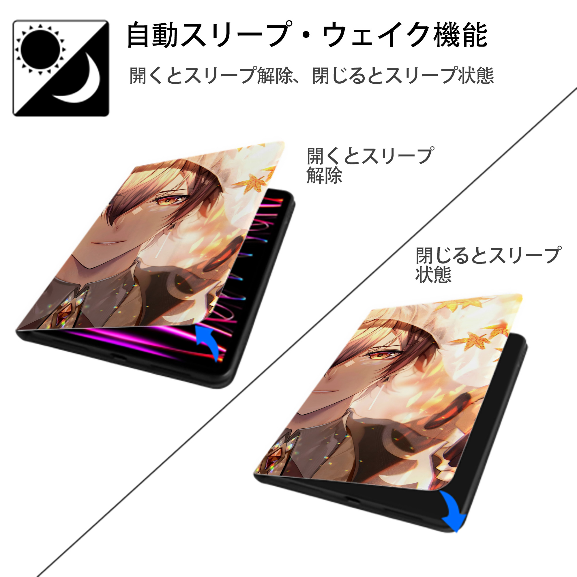 げんし神 genshin IPadケース ペンホルダー付き ブックスタイルデザイン