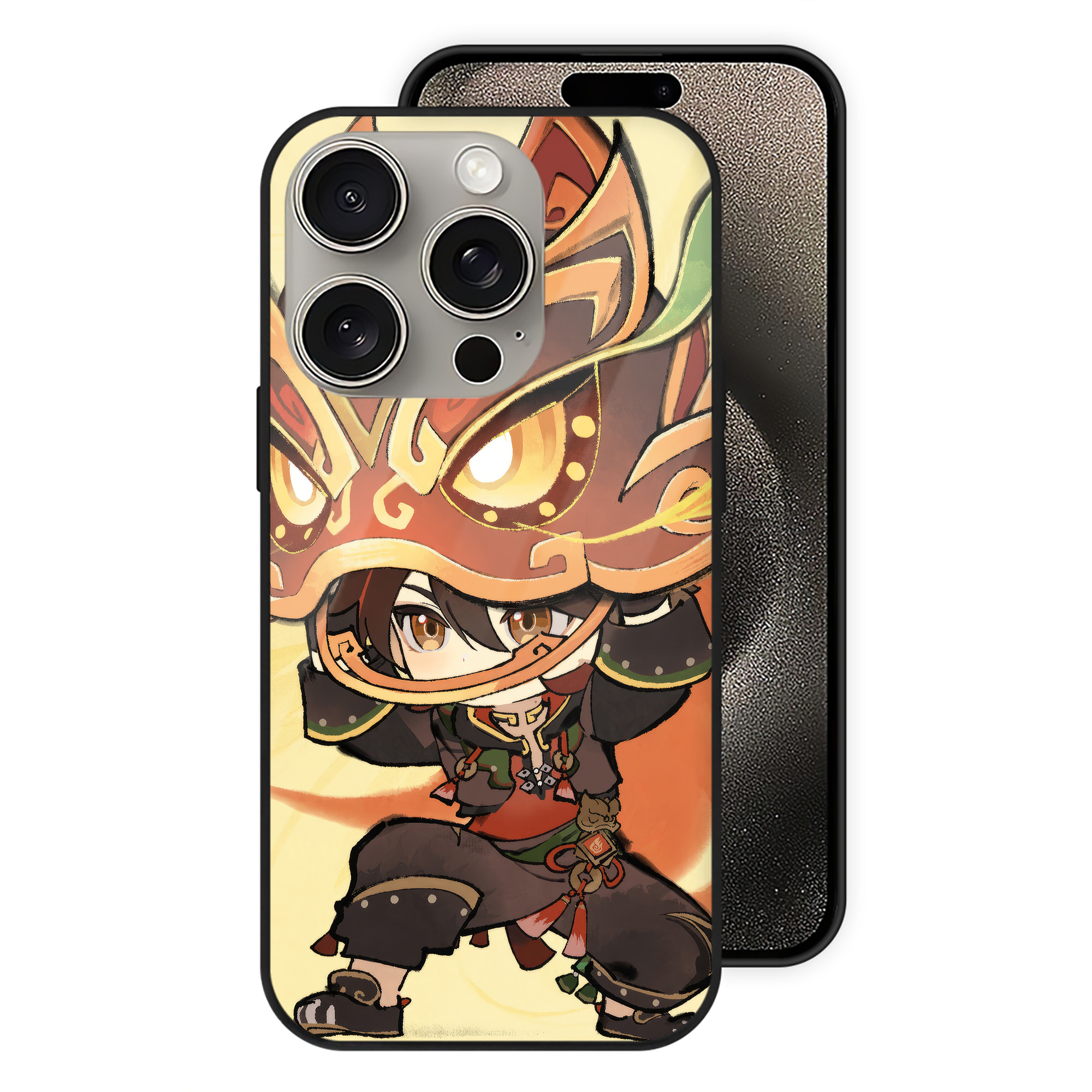 げんし神 genshin 【iPhone15Pro対応】スマホケース 耐衝撃＆黄変防止 背面ガラス