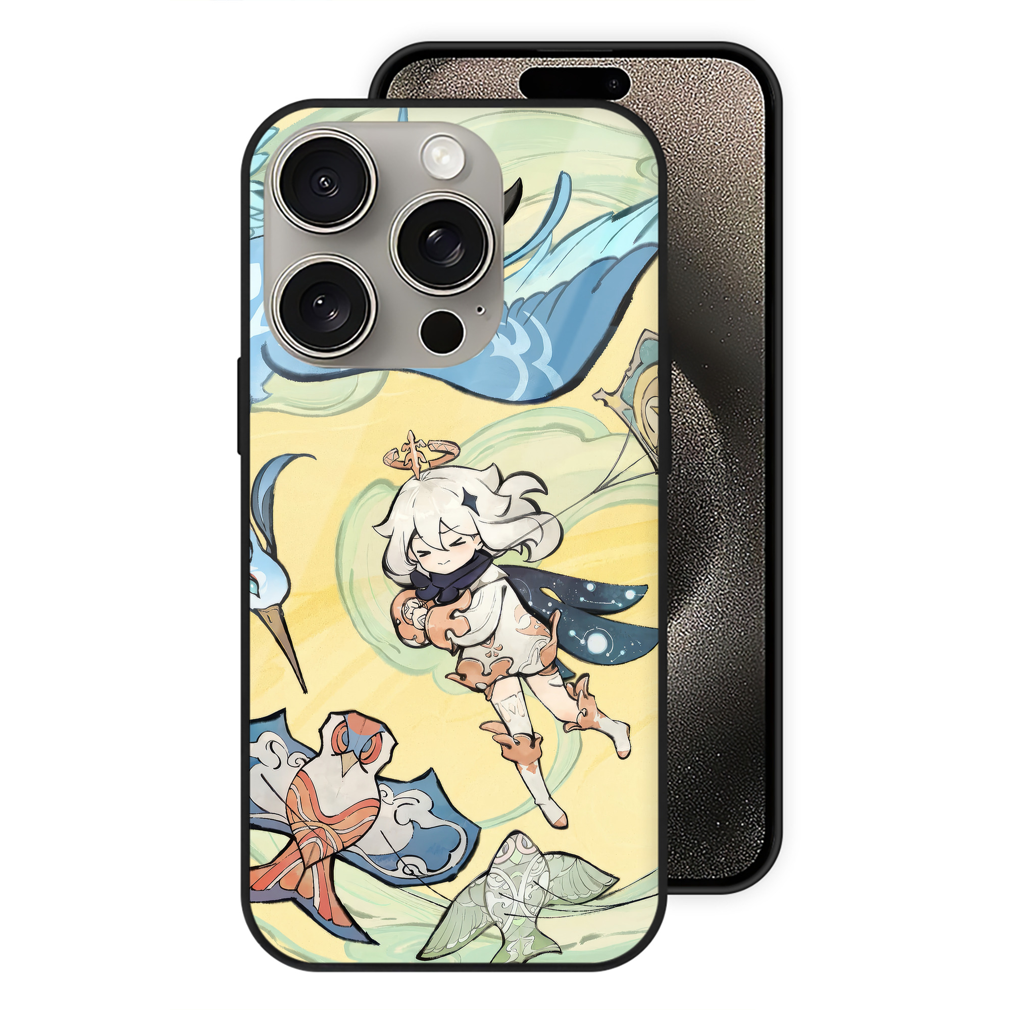 げんし神 genshin 【iPhone15Pro対応】スマホケース 耐衝撃＆黄変防止 背面ガラス