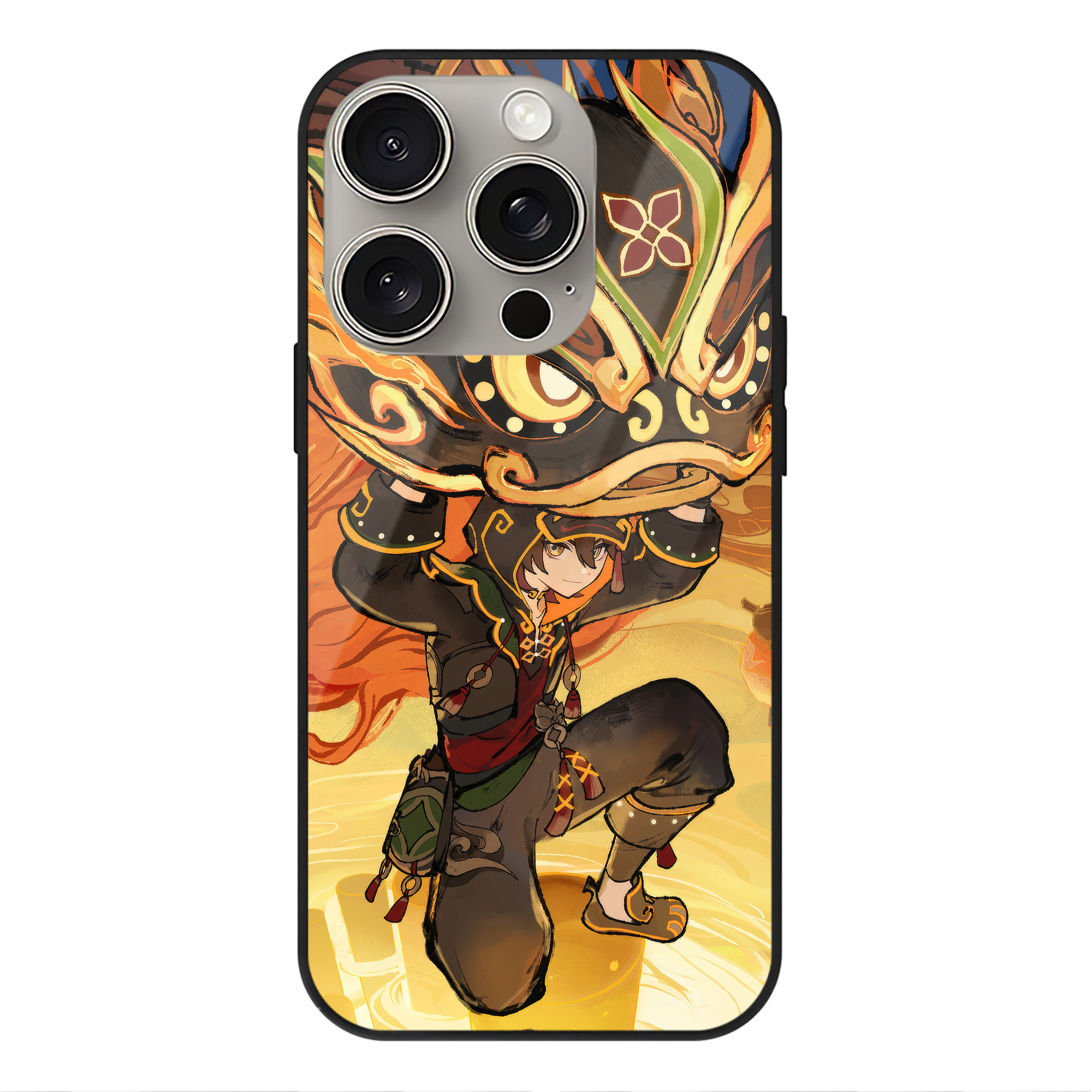 げんし神 genshin 【iPhone15Pro対応】スマホケース 耐衝撃＆黄変防止 背面ガラス