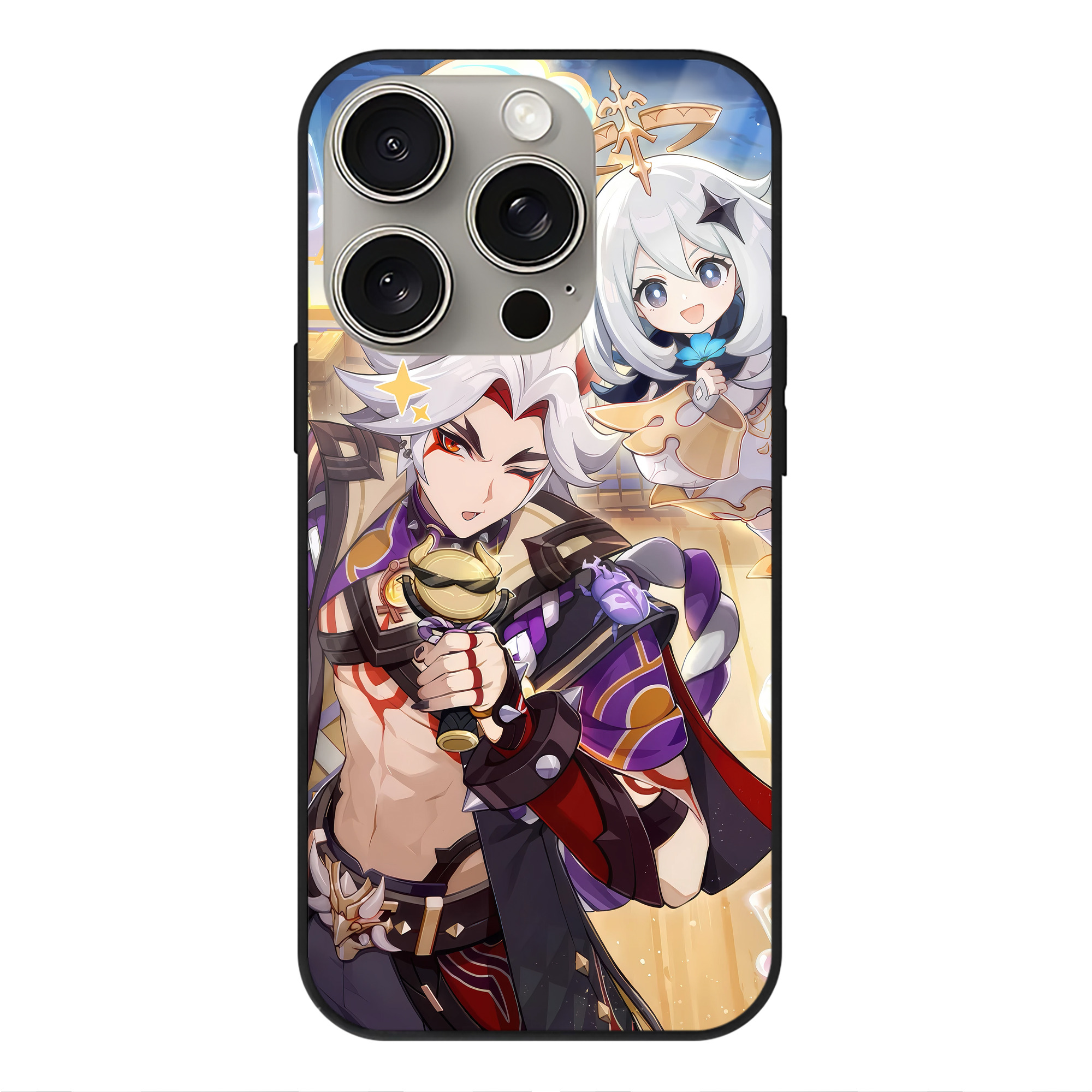 げんし神 genshin 【iPhone15Pro対応】スマホケース 耐衝撃＆黄変防止 背面ガラス