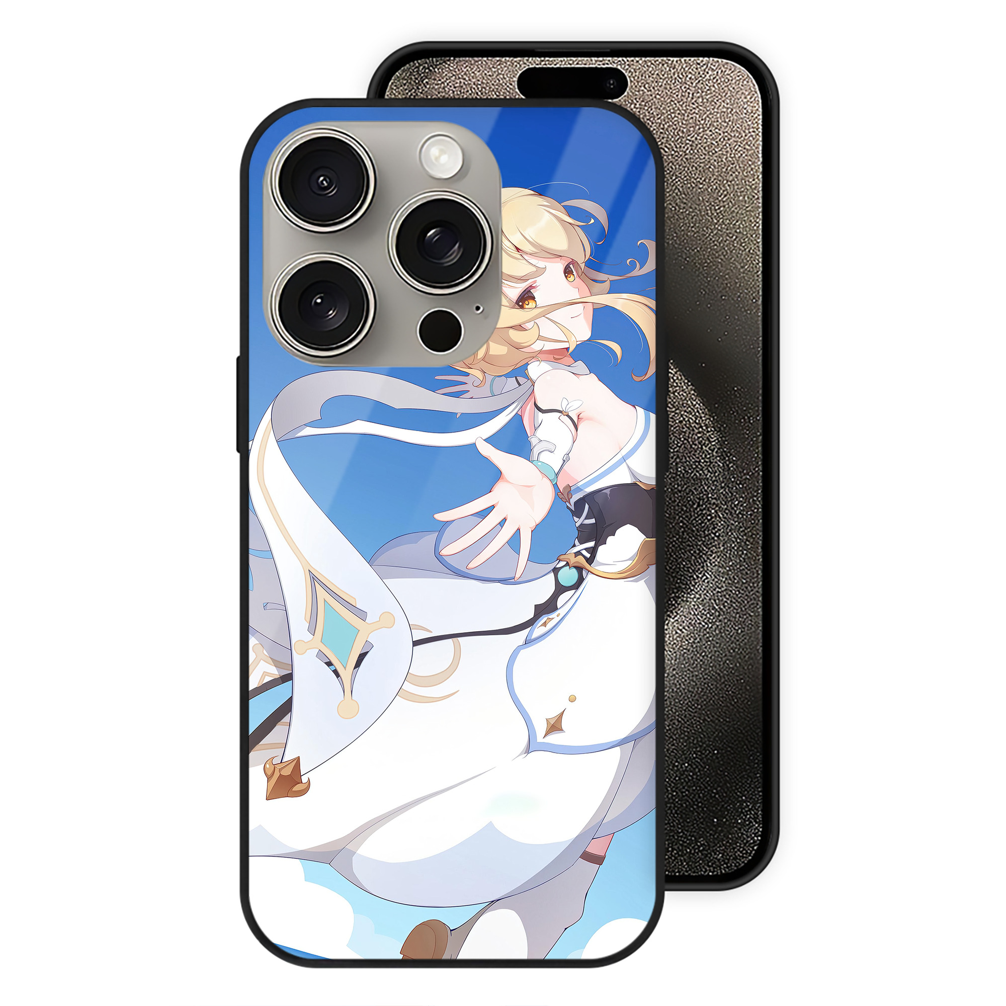 げんし神 genshin 【iPhone15Pro対応】スマホケース 耐衝撃＆黄変防止 背面ガラス