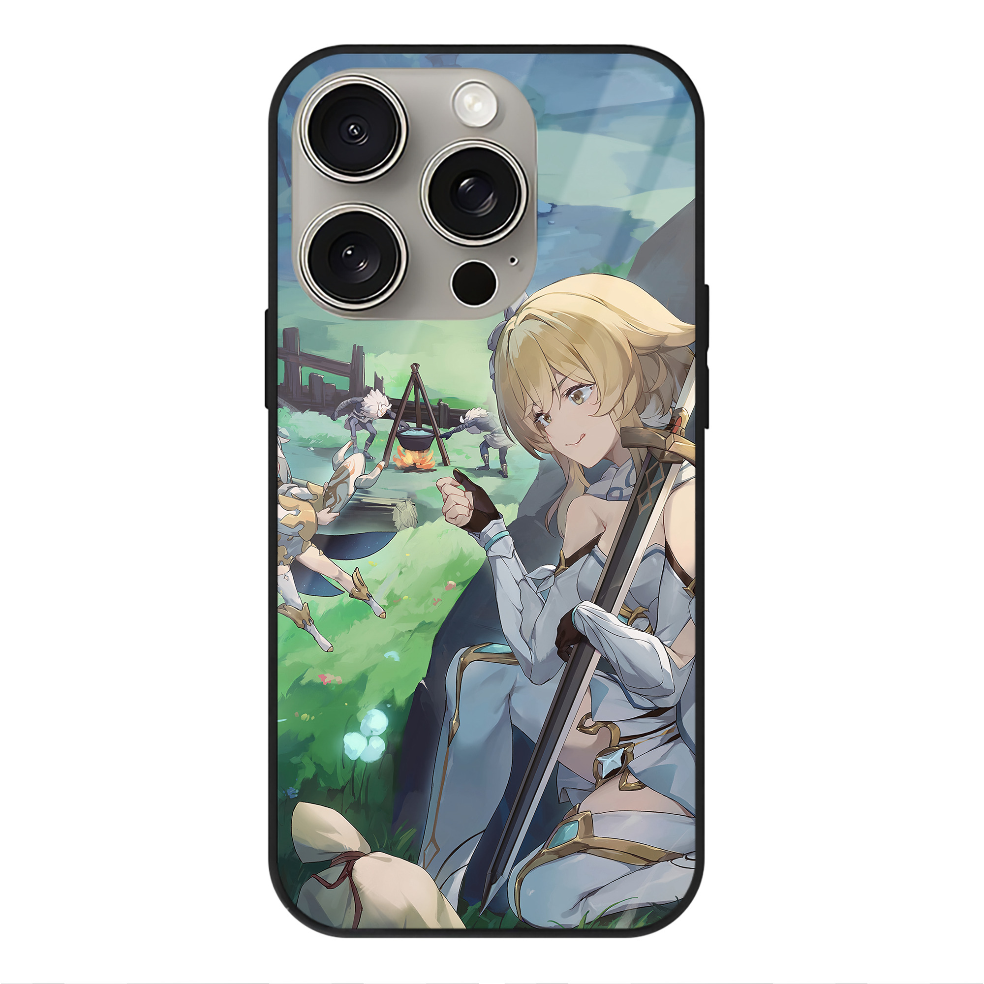 げんし神 genshin 【iPhone15Pro対応】スマホケース 耐衝撃＆黄変防止 背面ガラス