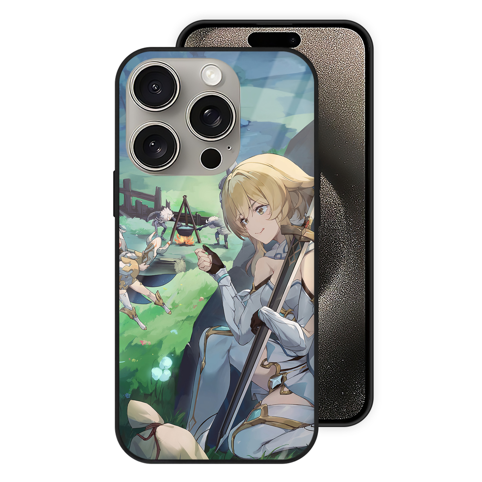 げんし神 genshin 【iPhone15Pro対応】スマホケース 耐衝撃＆黄変防止 背面ガラス