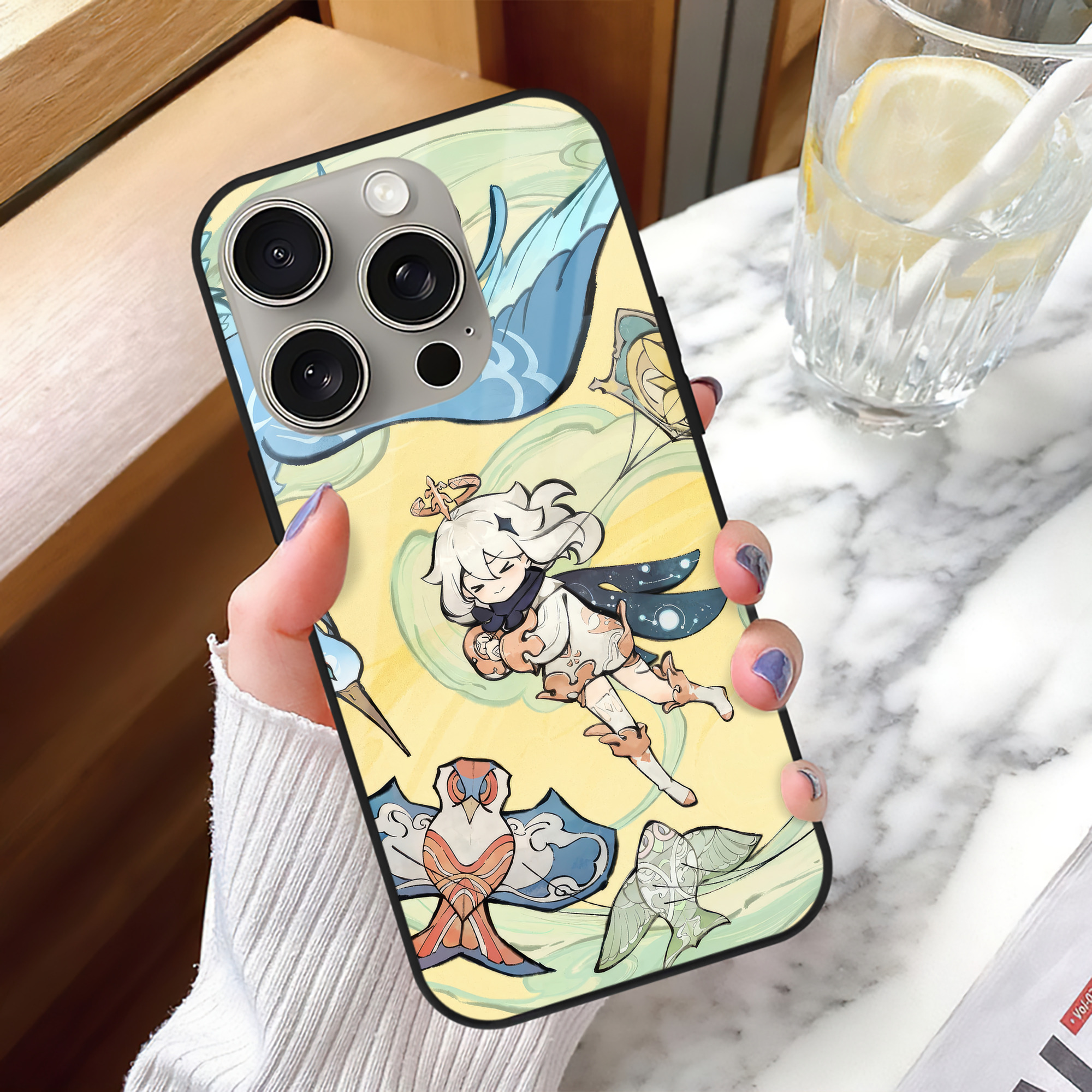 げんし神 genshin 【iPhone15Pro対応】スマホケース 耐衝撃＆黄変防止 背面ガラス