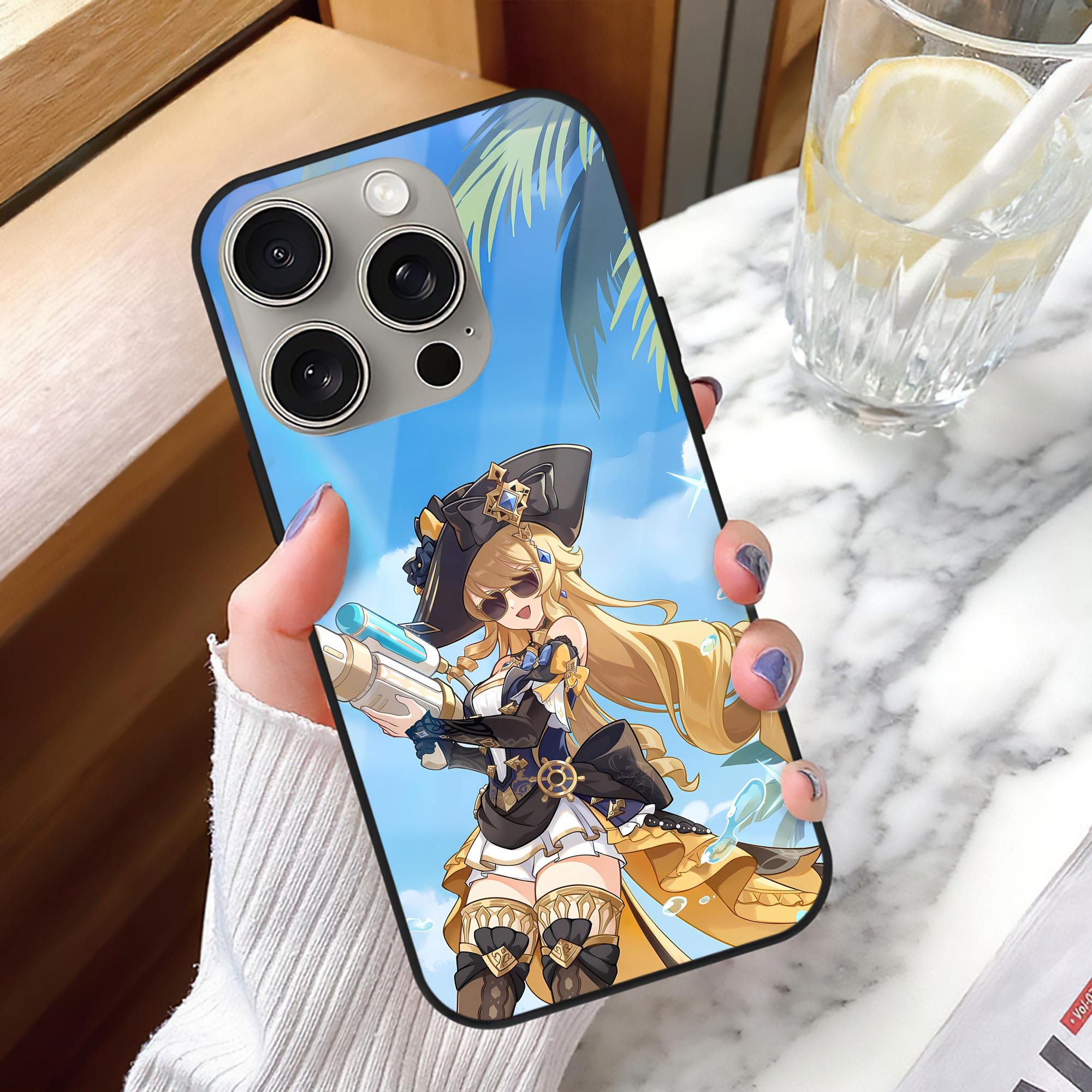 げんし神 genshin 【iPhone15Pro対応】スマホケース 耐衝撃＆黄変防止 背面ガラス