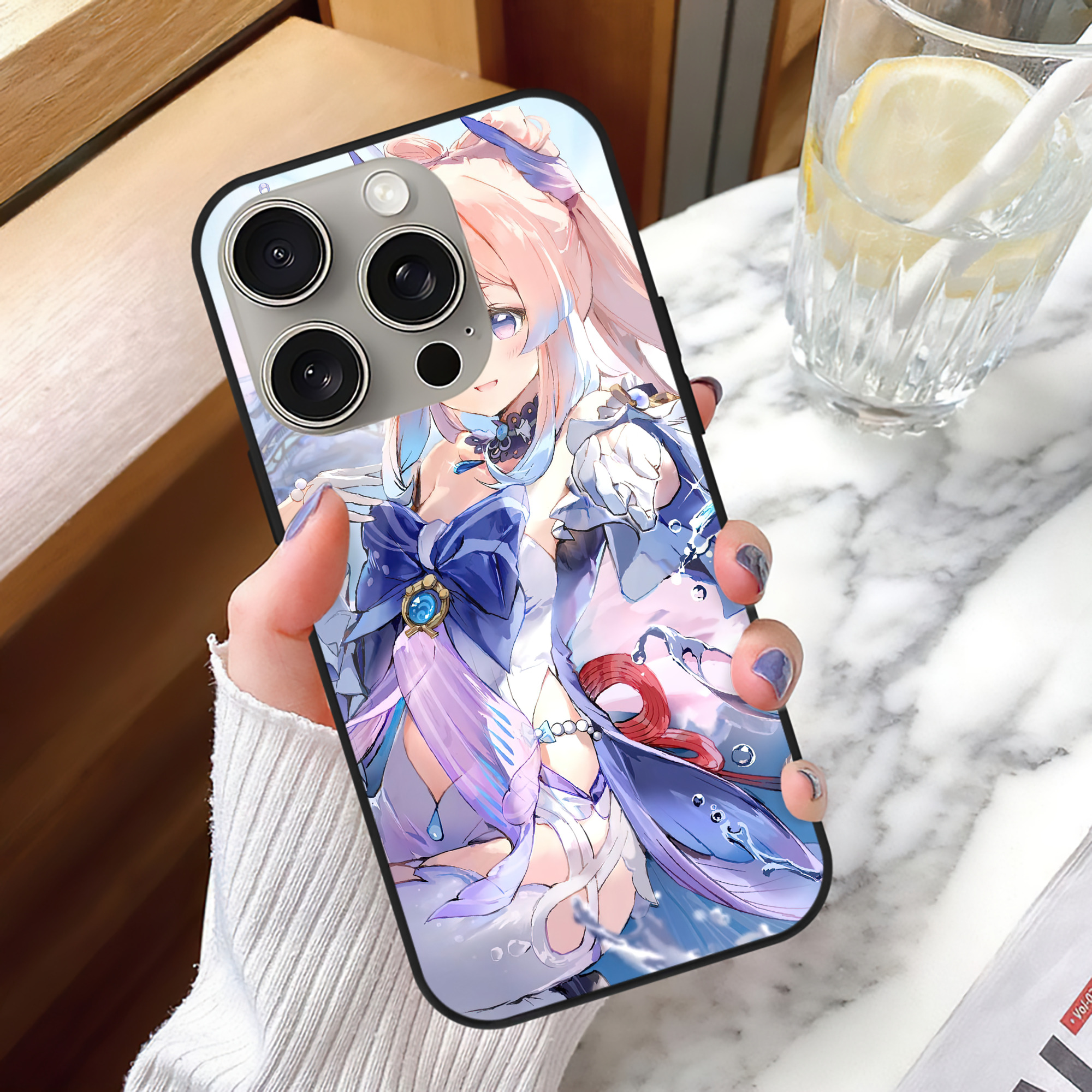 げんし神 genshin 【iPhone15Pro対応】スマホケース 耐衝撃＆黄変防止 背面ガラス