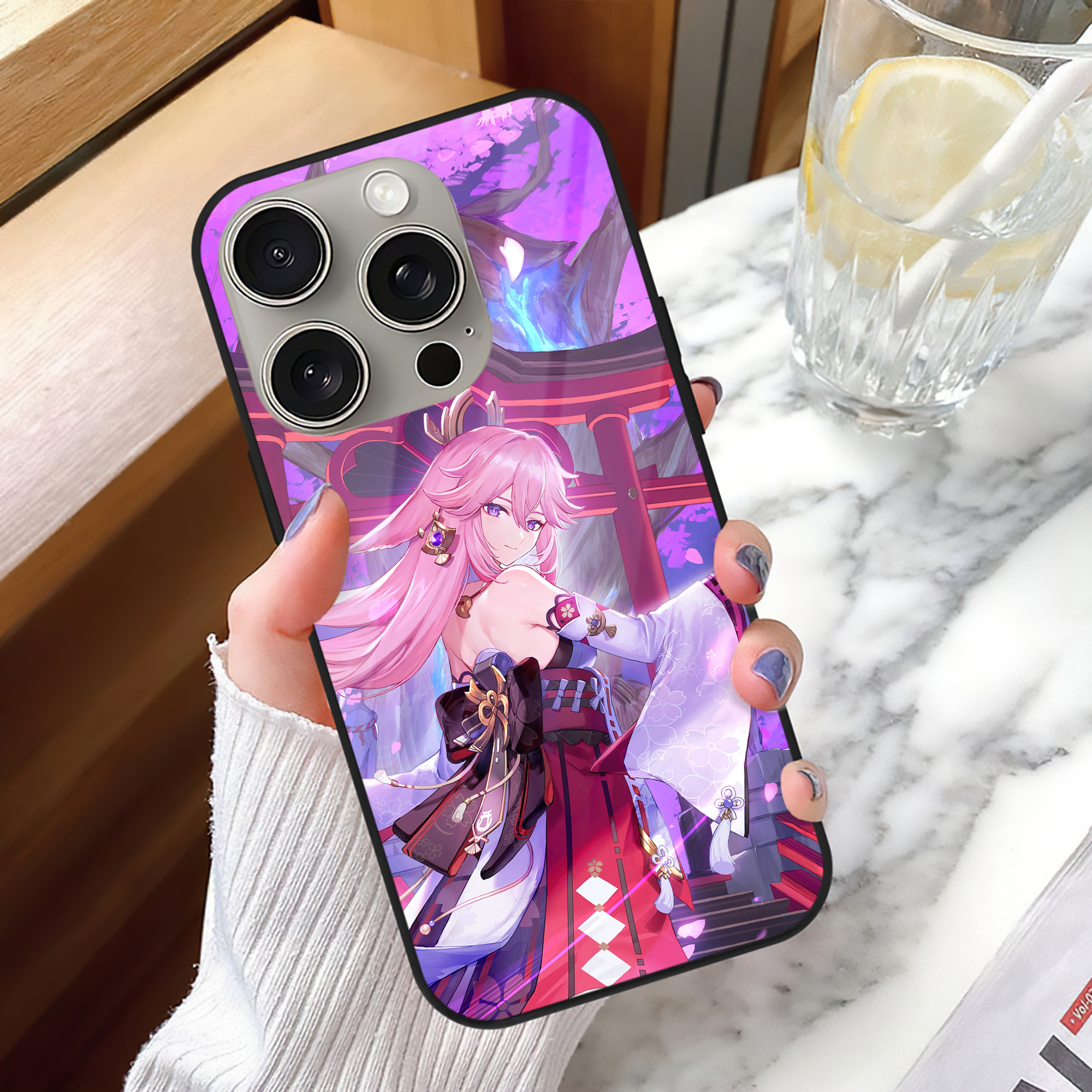 げんし神 genshin 【iPhone15Pro対応】スマホケース 耐衝撃＆黄変防止 背面ガラス