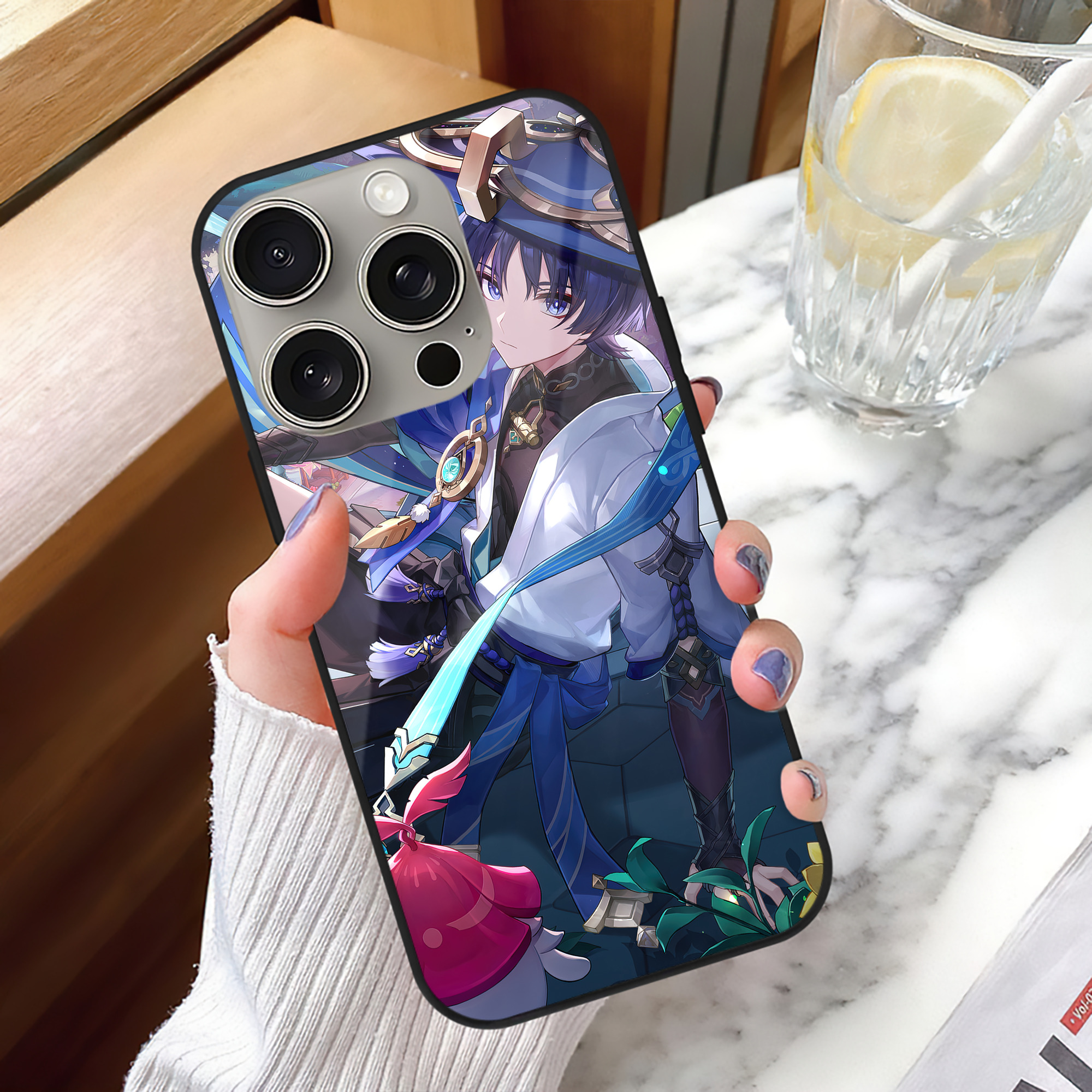 げんし神 genshin 【iPhone15Pro対応】スマホケース 耐衝撃＆黄変防止 背面ガラス