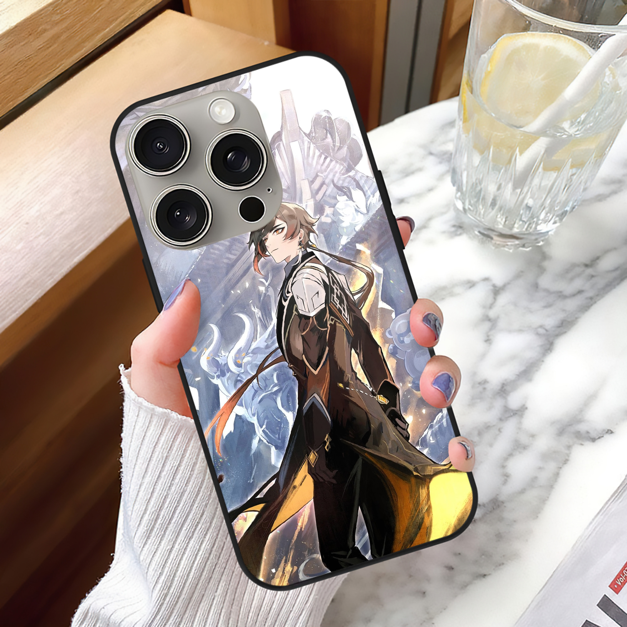 げんし神 genshin 【iPhone15Pro対応】スマホケース 耐衝撃＆黄変防止 背面ガラス