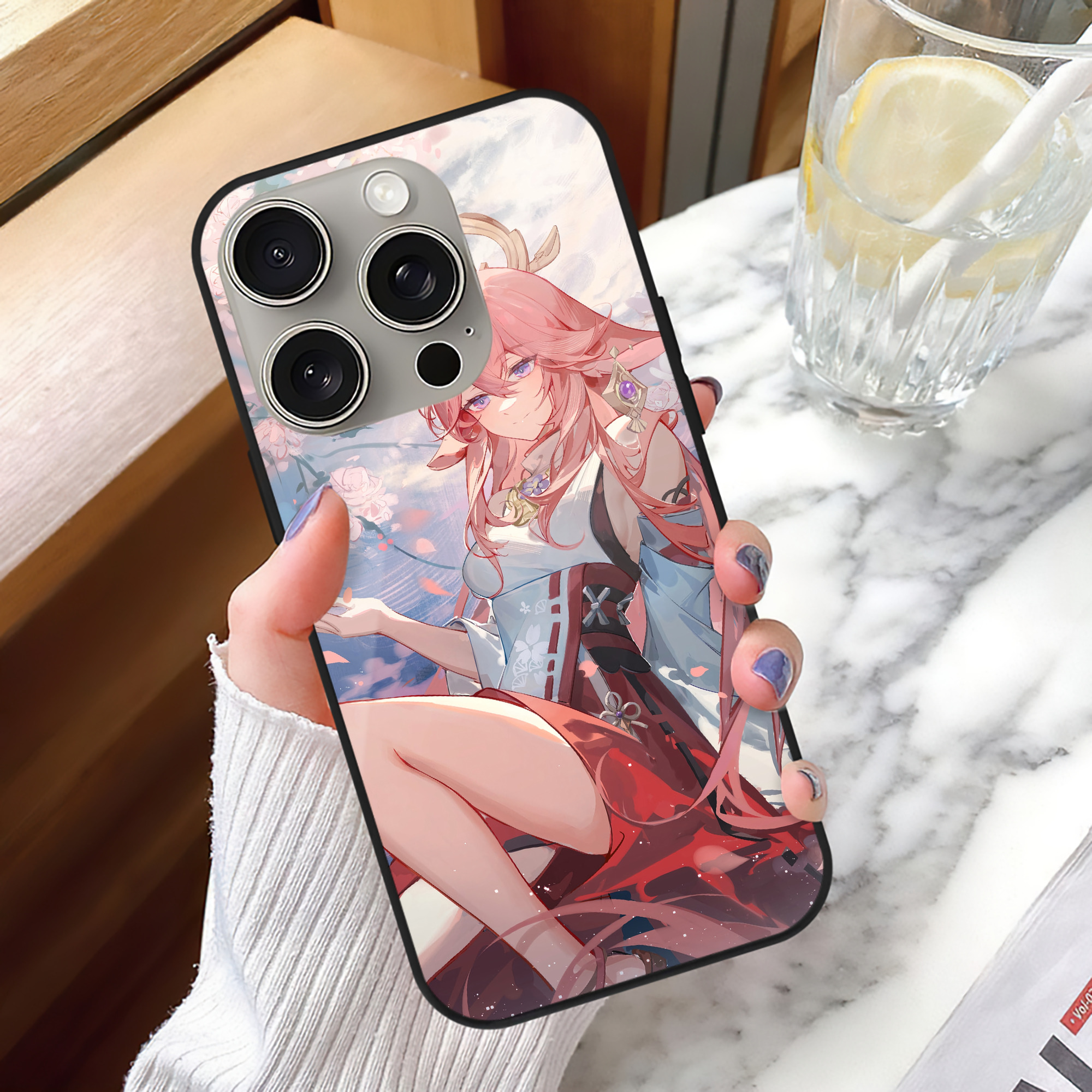 げんし神 genshin 【iPhone15Pro対応】スマホケース 耐衝撃＆黄変防止 背面ガラス