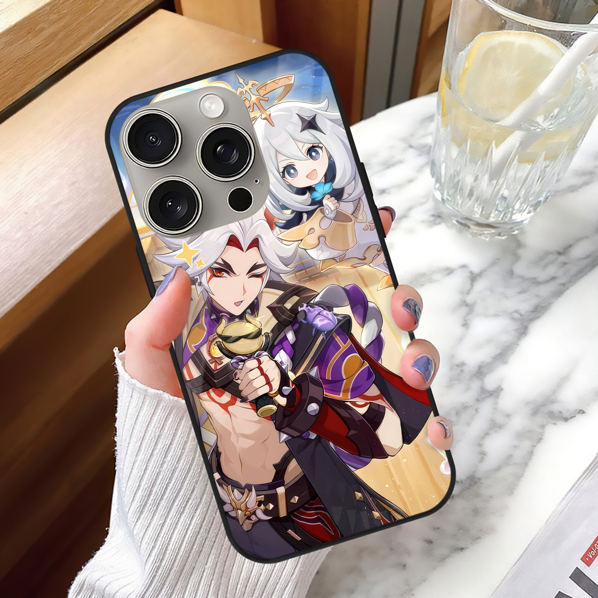 げんし神 genshin 【iPhone15Pro対応】スマホケース 耐衝撃＆黄変防止 背面ガラス