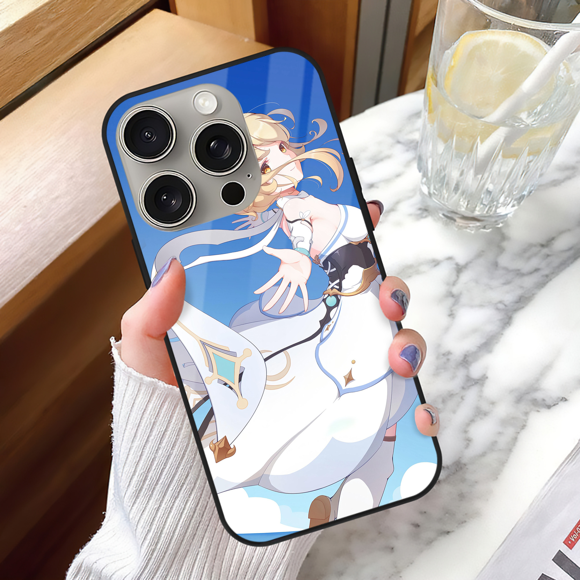 げんし神 genshin 【iPhone15Pro対応】スマホケース 耐衝撃＆黄変防止 背面ガラス