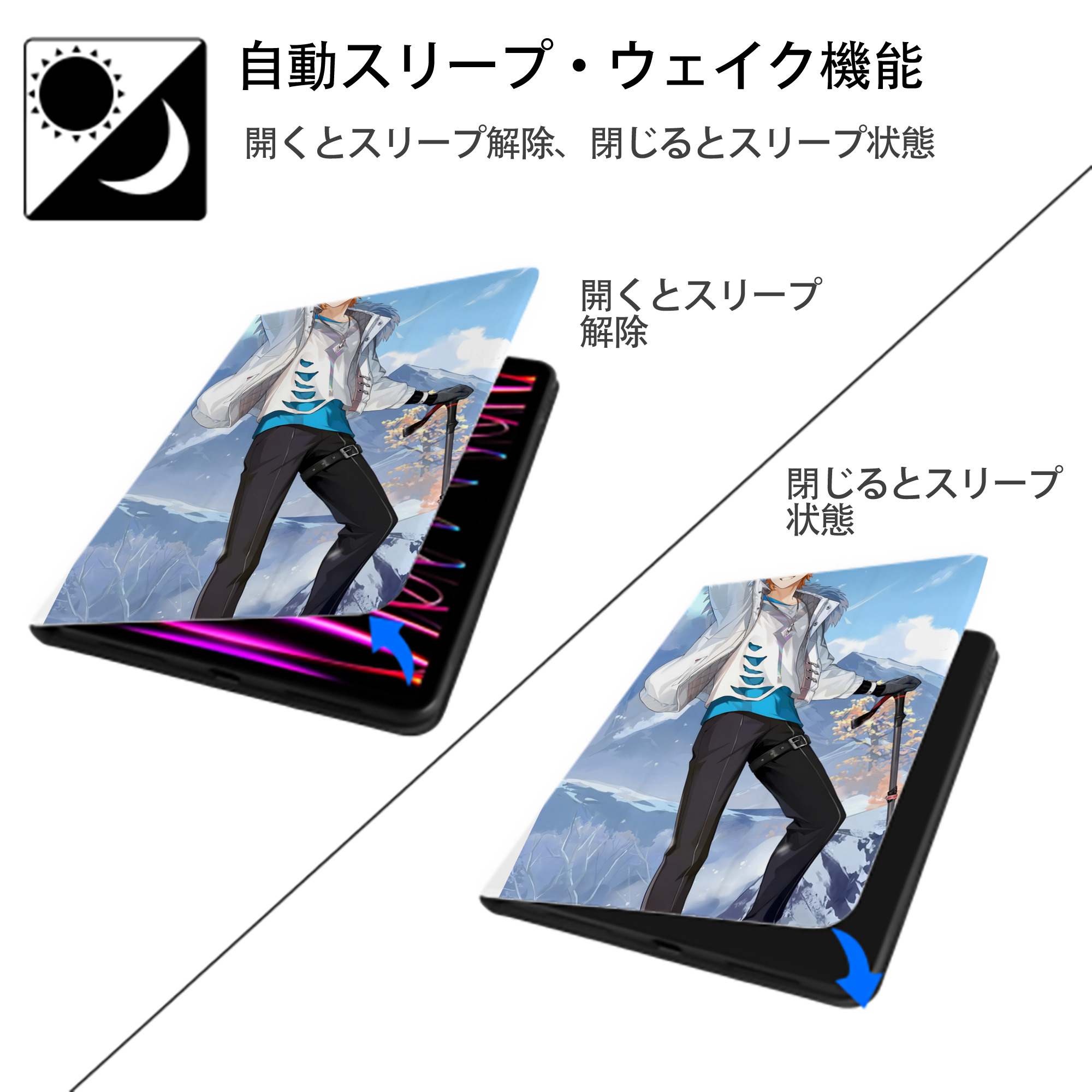 げんし神 genshin IPad ケース ペン収納付き 三つ折りスタンド PUレザー×シリコン 対応機種9.5/10.5/10.9インチ