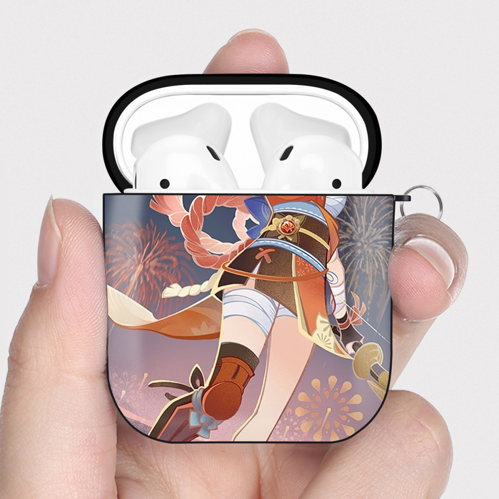 げんし神 genshin AirPods 第2世代保護ケース ハードシェル ブラック 耐衝撃・防指紋・カラビナ付き