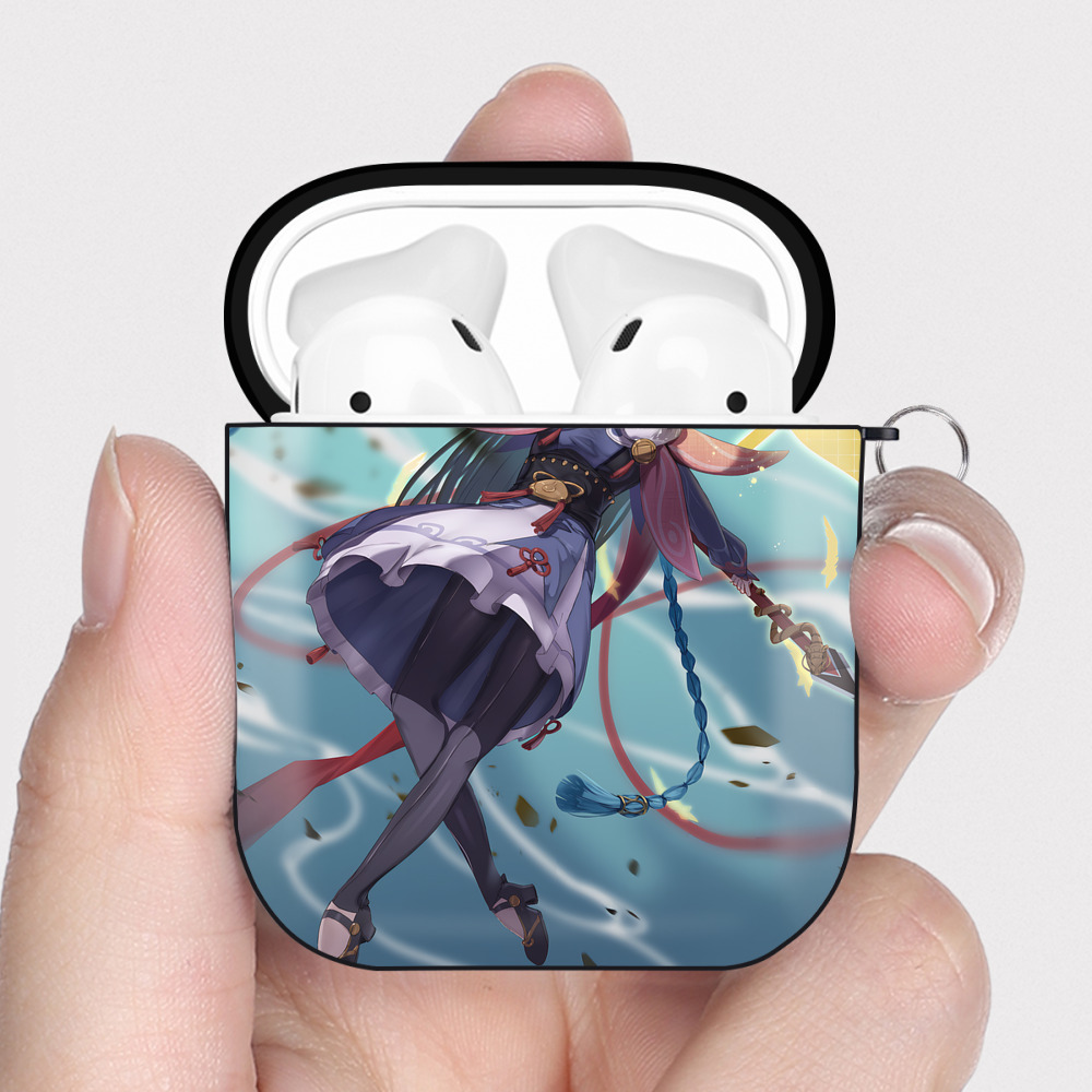 げんし神 genshin AirPods 第2世代保護ケース ハードシェル ブラック 耐衝撃・防指紋・カラビナ付き