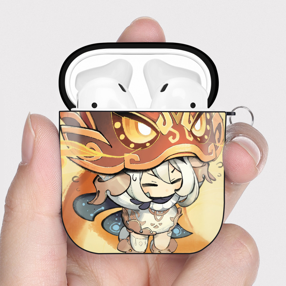 げんし神 genshin AirPods 第2世代保護ケース ハードシェル ブラック 耐衝撃・防指紋・カラビナ付き