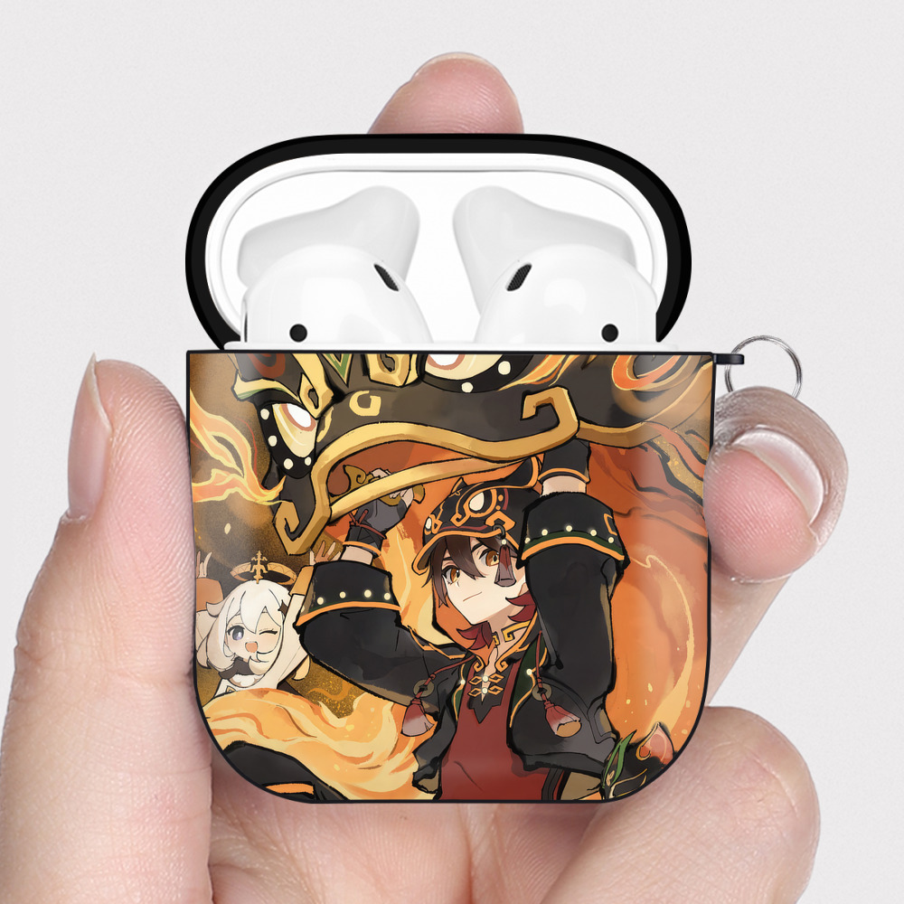 げんし神 genshin AirPods 第2世代保護ケース ハードシェル ブラック 耐衝撃・防指紋・カラビナ付き