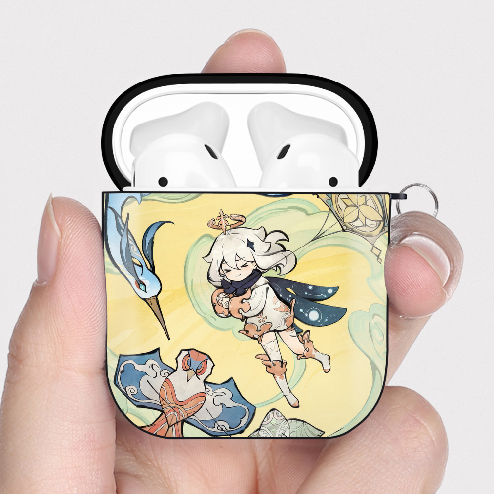 げんし神 genshin AirPods 第2世代保護ケース ハードシェル ブラック 耐衝撃・防指紋・カラビナ付き