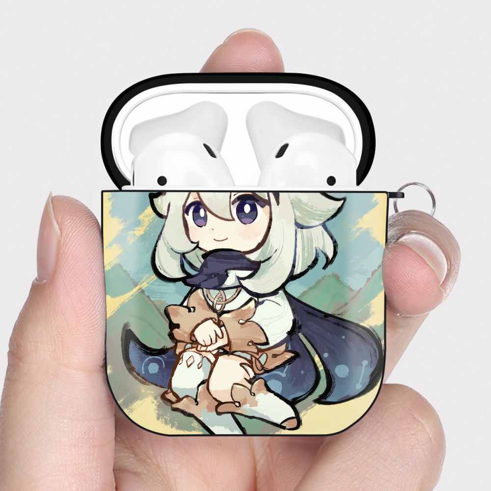 げんし神 genshin AirPods 第2世代保護ケース ハードシェル ブラック 耐衝撃・防指紋・カラビナ付き