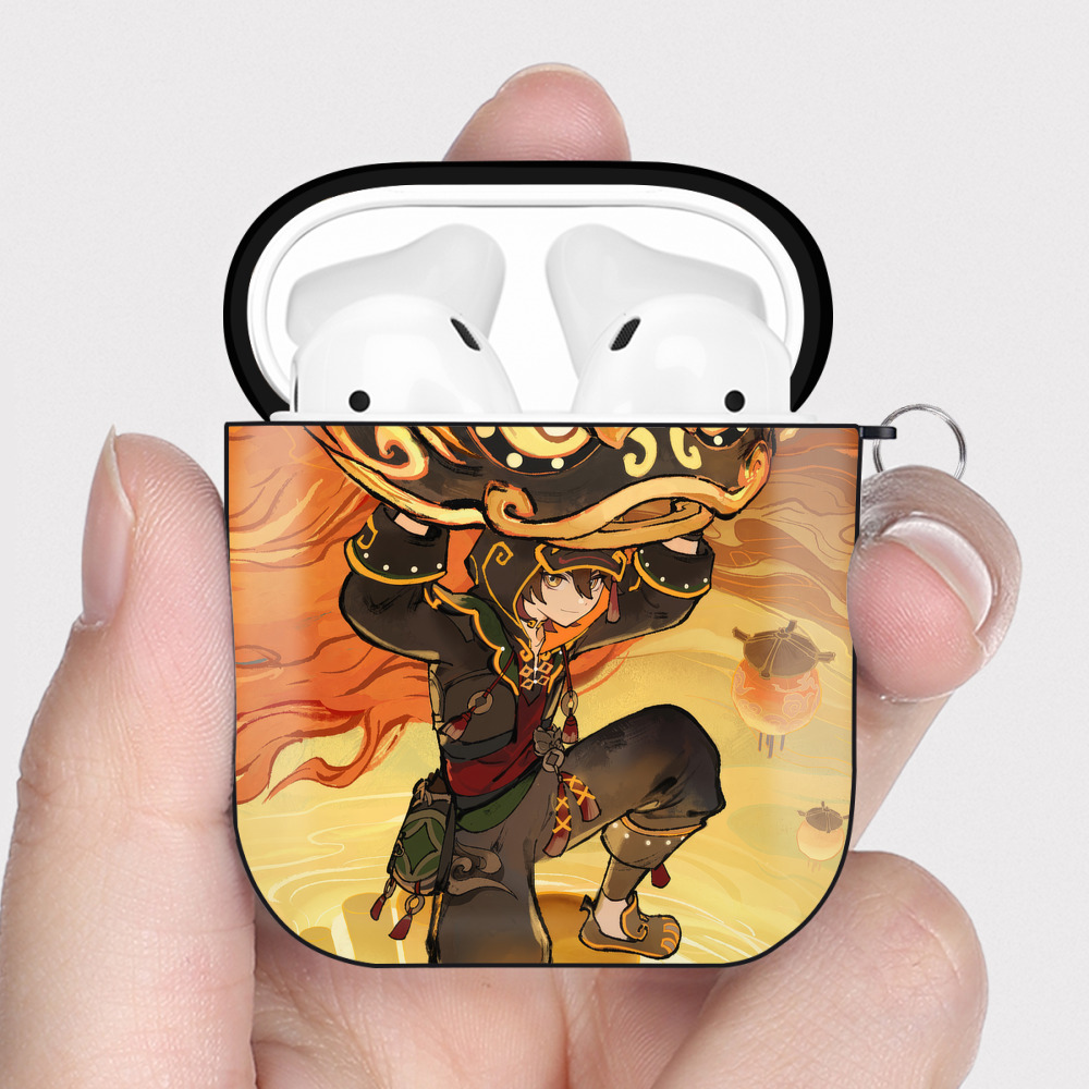 げんし神 genshin AirPods 第2世代保護ケース ハードシェル ブラック 耐衝撃・防指紋・カラビナ付き