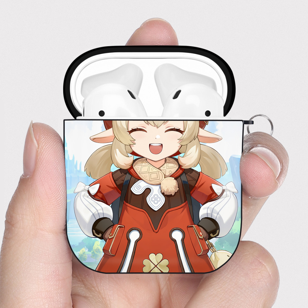 げんし神 genshin AirPods 第2世代保護ケース ハードシェル ブラック 耐衝撃・防指紋・カラビナ付き