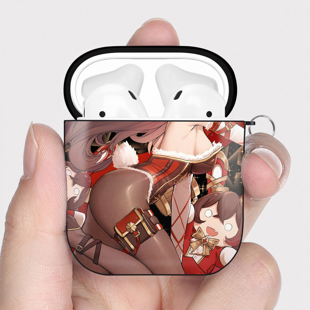 げんし神 genshin AirPods 第2世代保護ケース ハードシェル ブラック 耐衝撃・防指紋・カラビナ付き