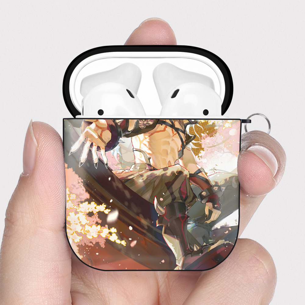 げんし神 genshin AirPods 第2世代保護ケース ハードシェル ブラック 耐衝撃・防指紋・カラビナ付き