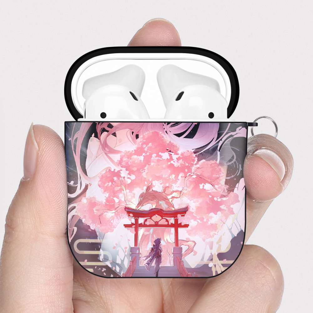 げんし神 genshin AirPods 第2世代保護ケース ハードシェル ブラック 耐衝撃・防指紋・カラビナ付き