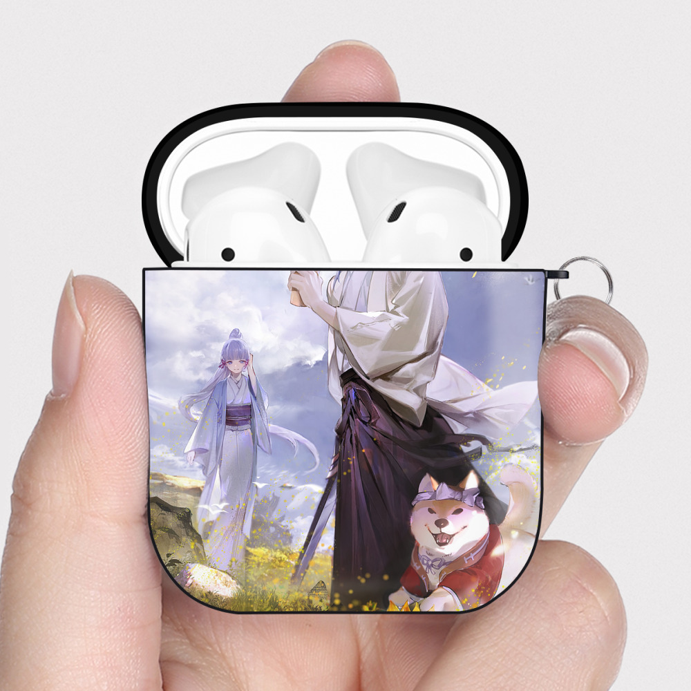 げんし神 genshin AirPods 第2世代保護ケース ハードシェル ブラック 耐衝撃・防指紋・カラビナ付き