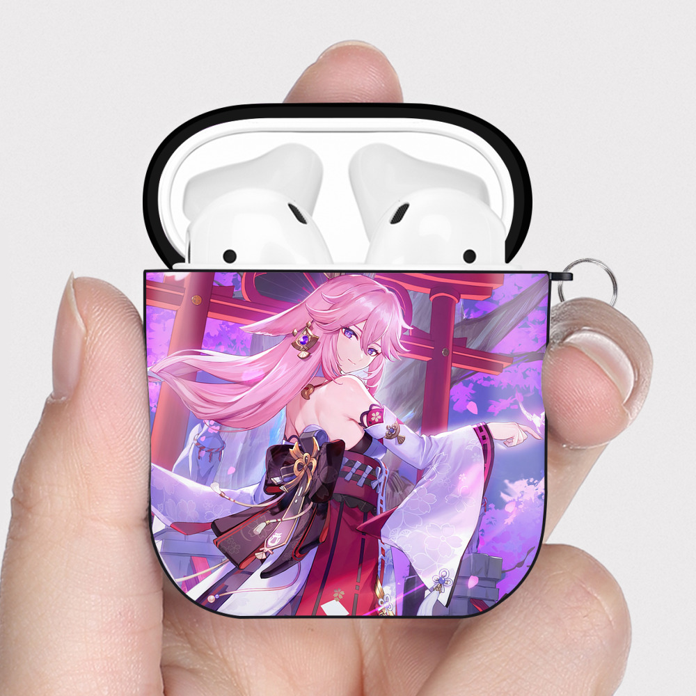 げんし神 genshin AirPods 第2世代保護ケース ハードシェル ブラック 耐衝撃・防指紋・カラビナ付き