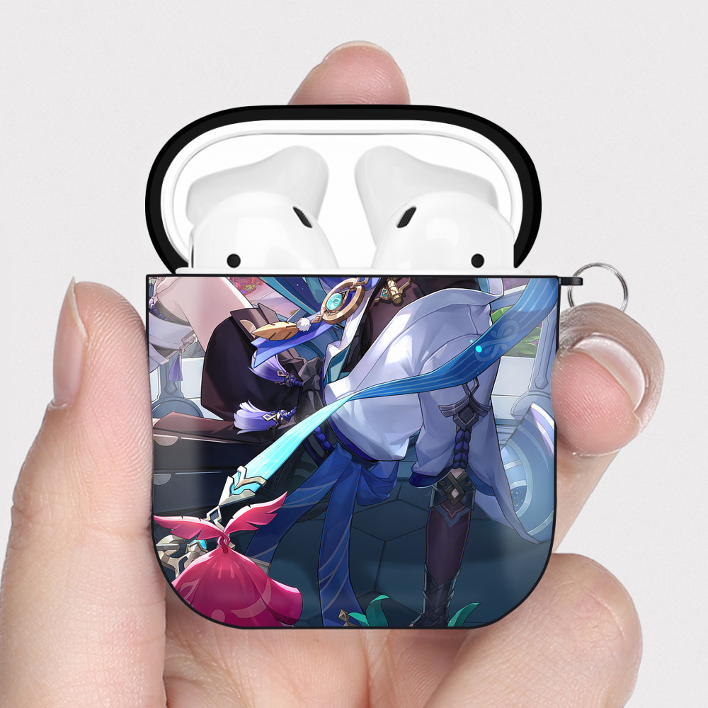 げんし神 genshin AirPods 第2世代保護ケース ハードシェル ブラック 耐衝撃・防指紋・カラビナ付き