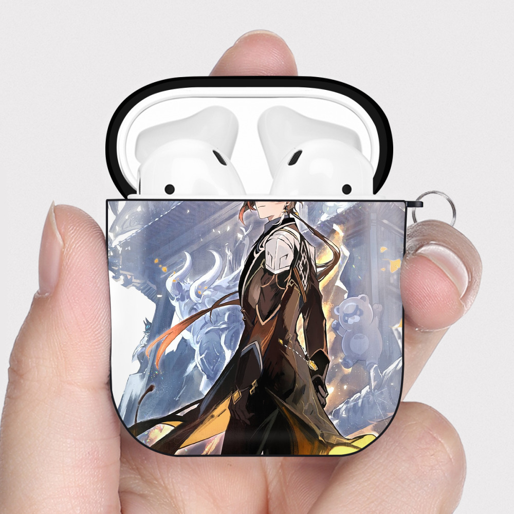 げんし神 genshin AirPods 第2世代保護ケース ハードシェル ブラック 耐衝撃・防指紋・カラビナ付き