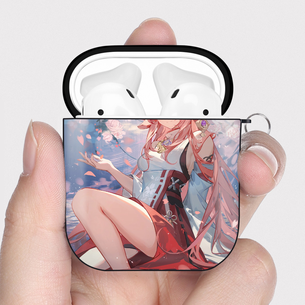 げんし神 genshin AirPods 第2世代保護ケース ハードシェル ブラック 耐衝撃・防指紋・カラビナ付き