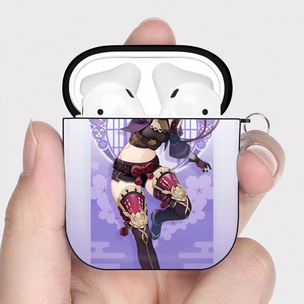 げんし神 genshin AirPods 第2世代保護ケース ハードシェル ブラック 耐衝撃・防指紋・カラビナ付き
