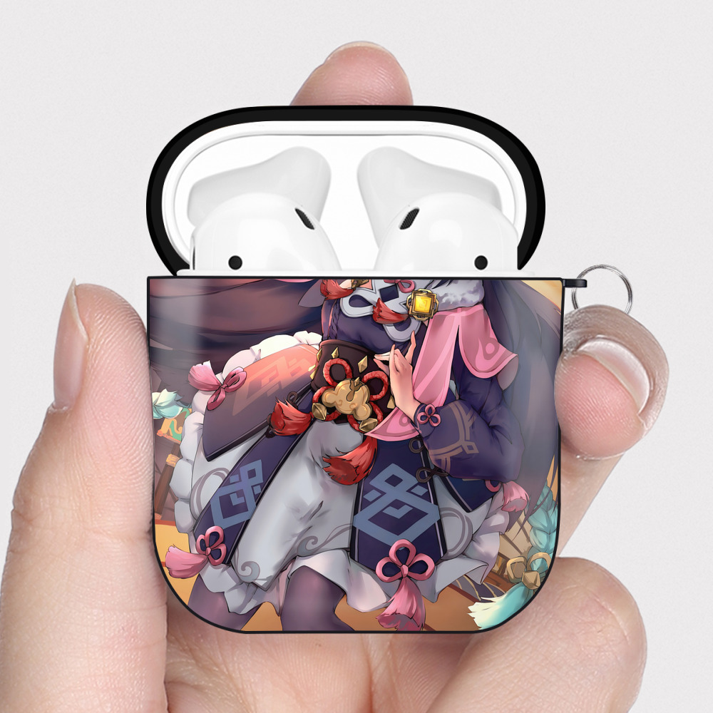 げんし神 genshin AirPods 第2世代保護ケース ハードシェル ブラック 耐衝撃・防指紋・カラビナ付き