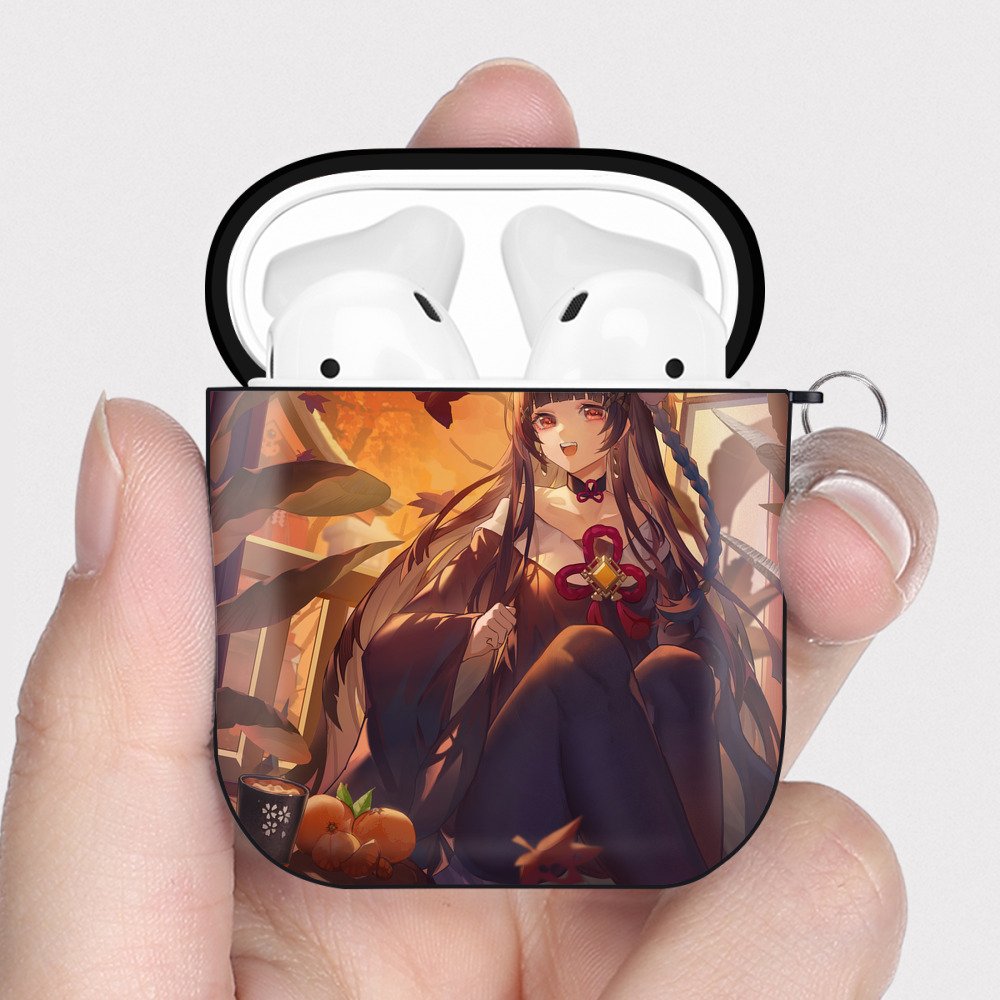 げんし神 genshin AirPods 第2世代保護ケース ハードシェル ブラック 耐衝撃・防指紋・カラビナ付き
