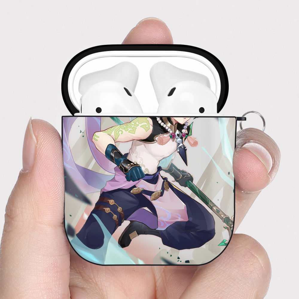 げんし神 genshin AirPods 第2世代保護ケース ハードシェル ブラック 耐衝撃・防指紋・カラビナ付き
