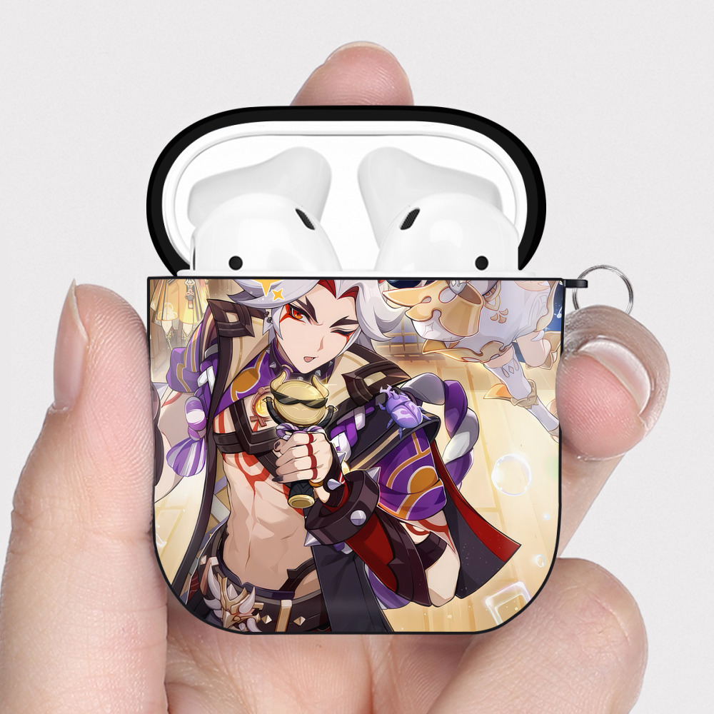 げんし神 genshin AirPods 第2世代保護ケース ハードシェル ブラック 耐衝撃・防指紋・カラビナ付き