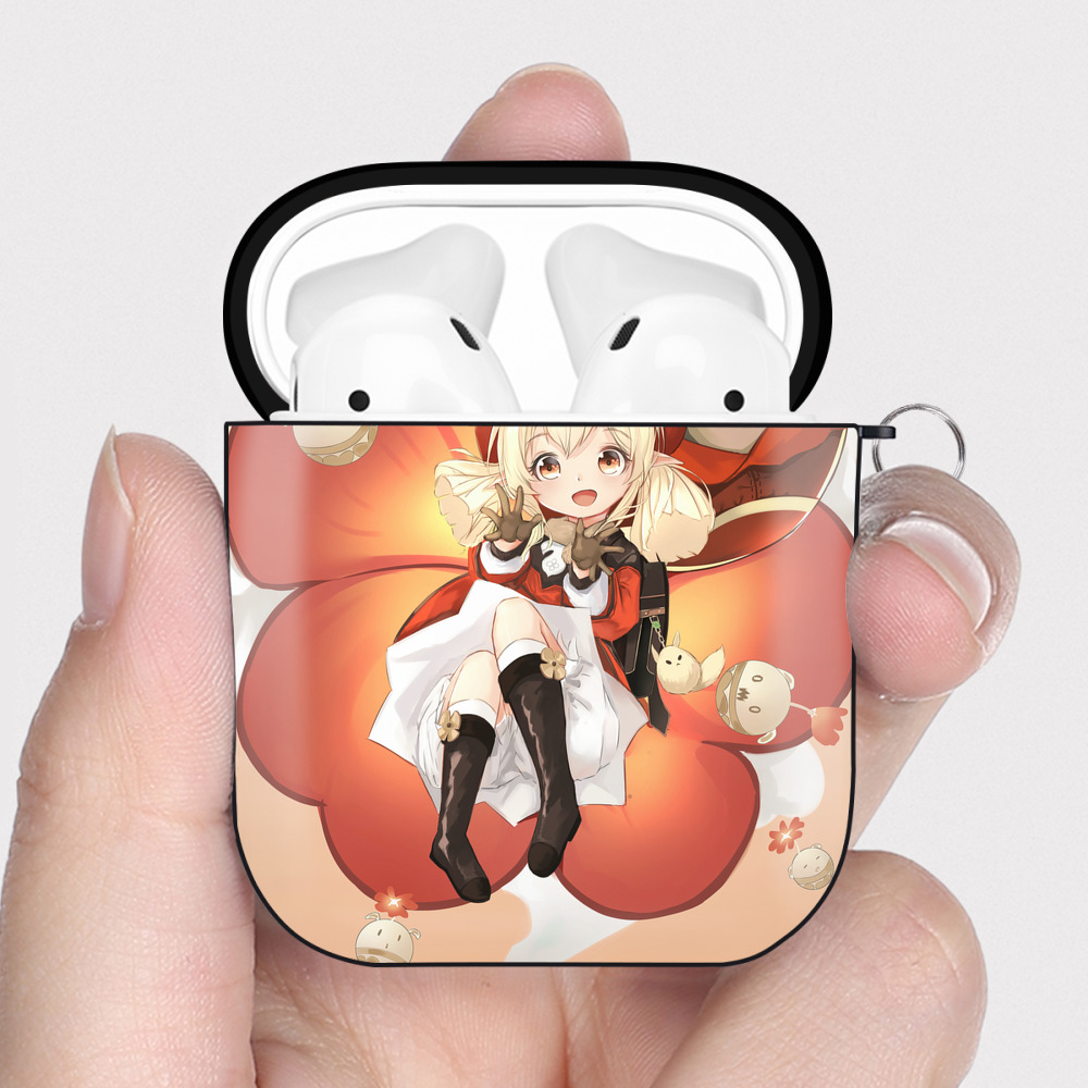 げんし神 genshin AirPods 第2世代保護ケース ハードシェル ブラック 耐衝撃・防指紋・カラビナ付き