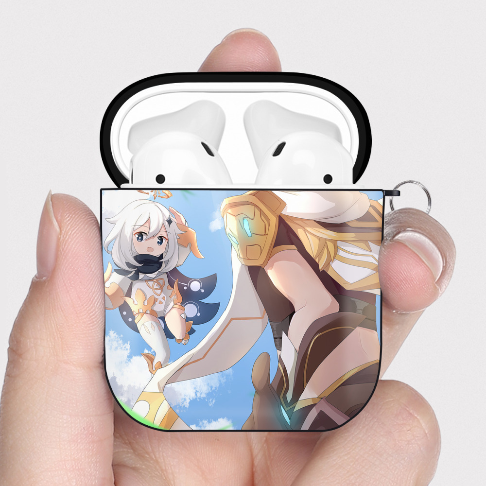 げんし神 genshin AirPods 第2世代保護ケース ハードシェル ブラック 耐衝撃・防指紋・カラビナ付き