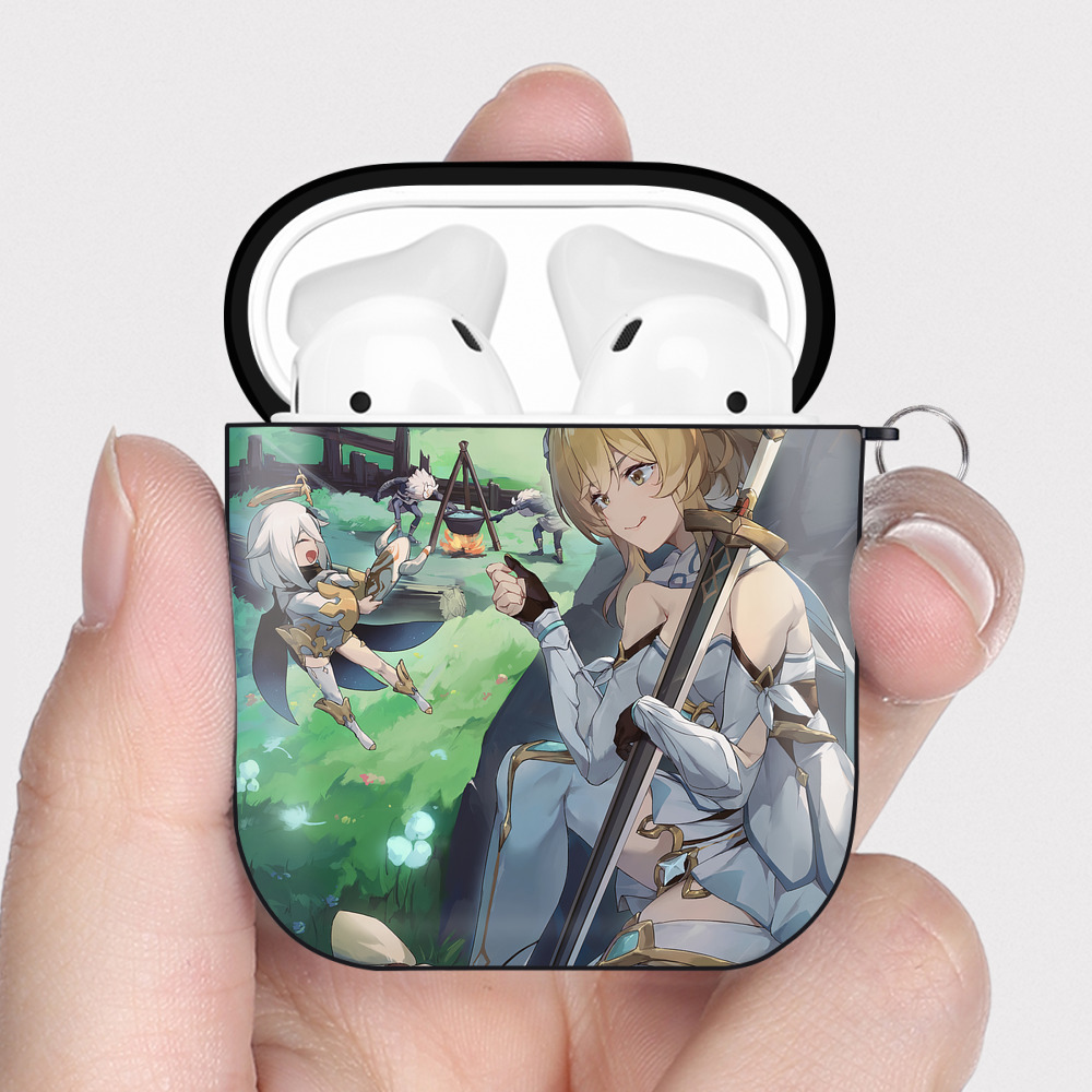 げんし神 genshin AirPods 第2世代保護ケース ハードシェル ブラック 耐衝撃・防指紋・カラビナ付き