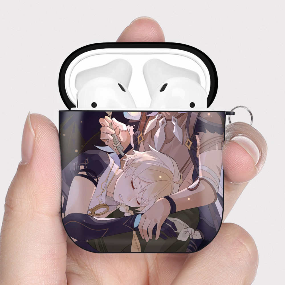 げんし神 genshin AirPods 第2世代保護ケース ハードシェル ブラック 耐衝撃・防指紋・カラビナ付き