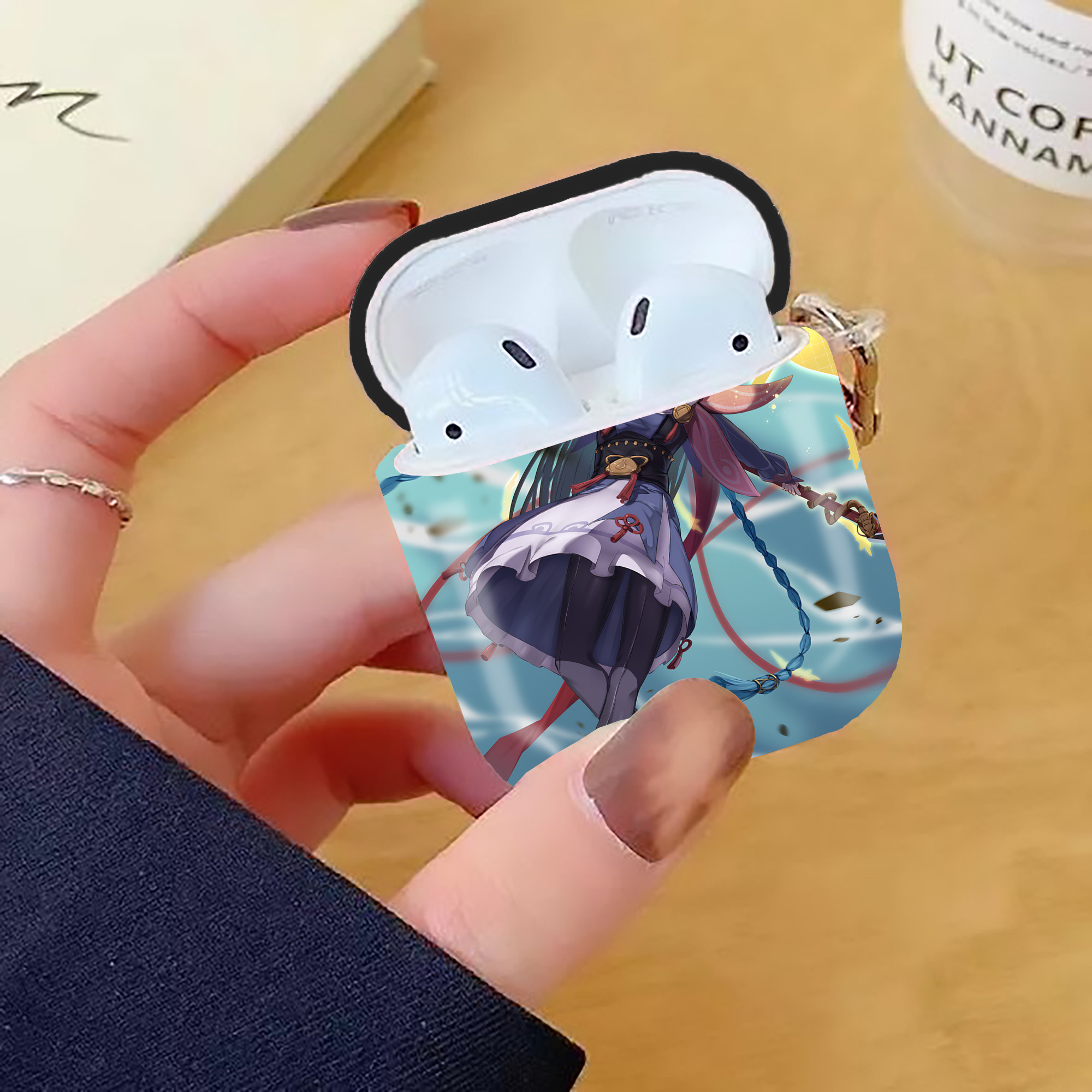 げんし神 genshin AirPods 第2世代保護ケース ハードシェル ブラック 耐衝撃・防指紋・カラビナ付き