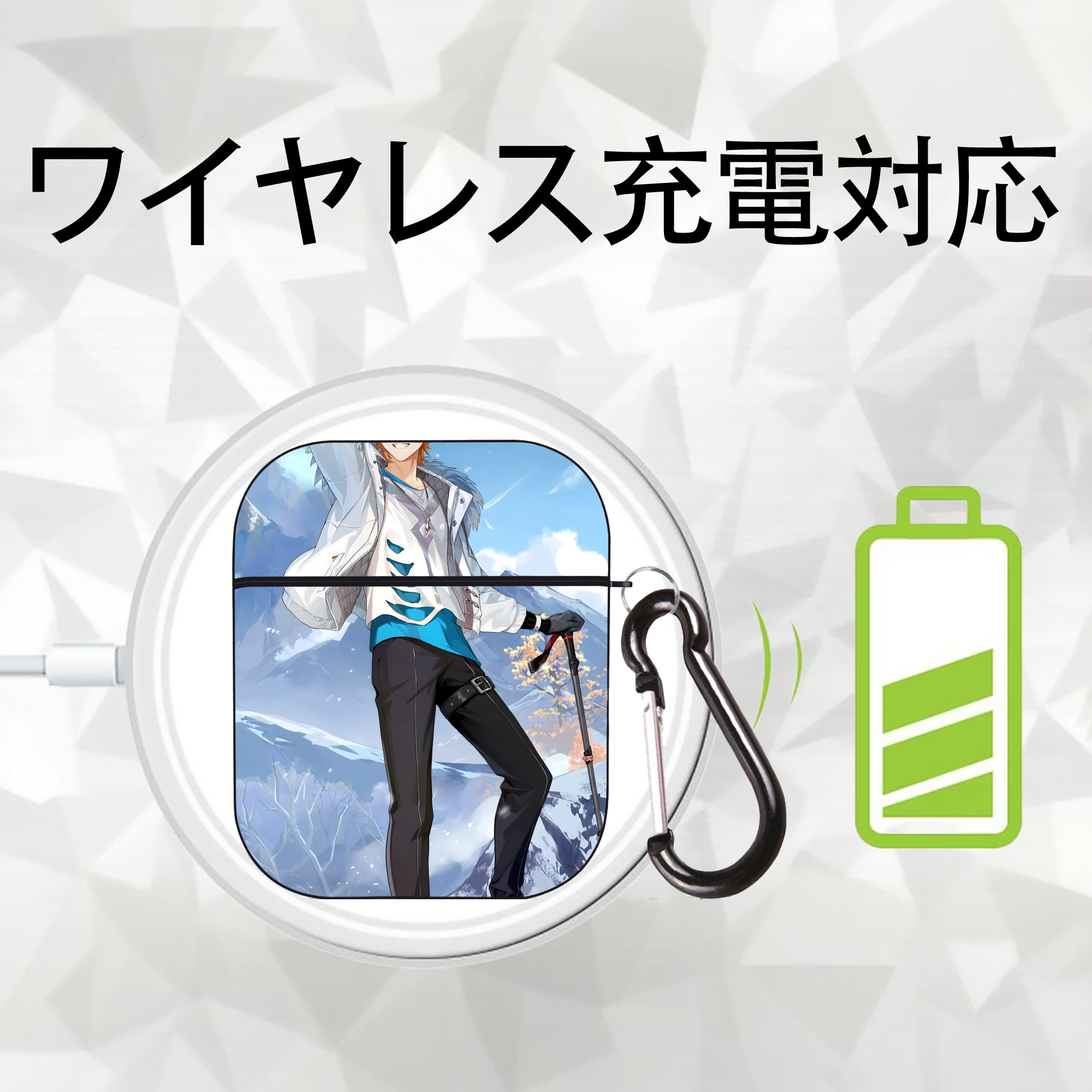 げんし神 genshin AirPods 第2世代保護ケース ハードシェル ブラック 耐衝撃・防指紋・カラビナ付き
