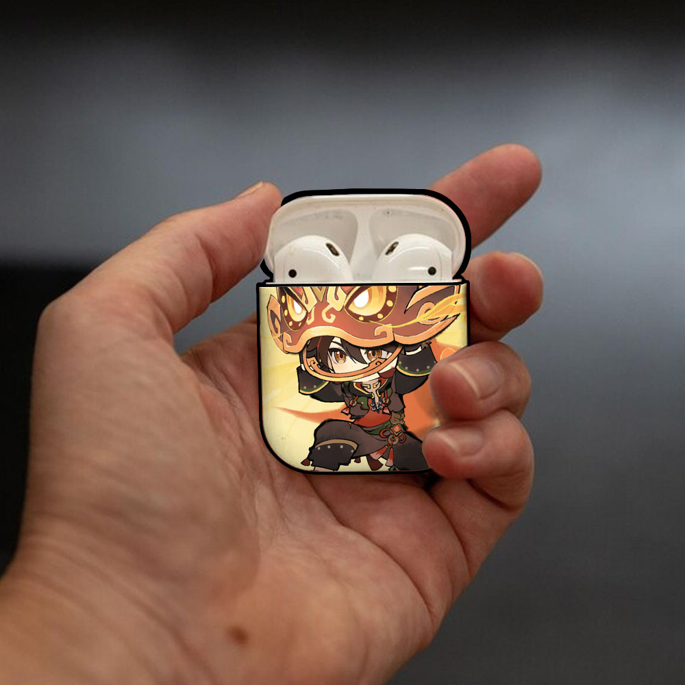 げんし神 genshin AirPods 第2世代保護ケース ハードシェル ブラック 耐衝撃・防指紋・カラビナ付き