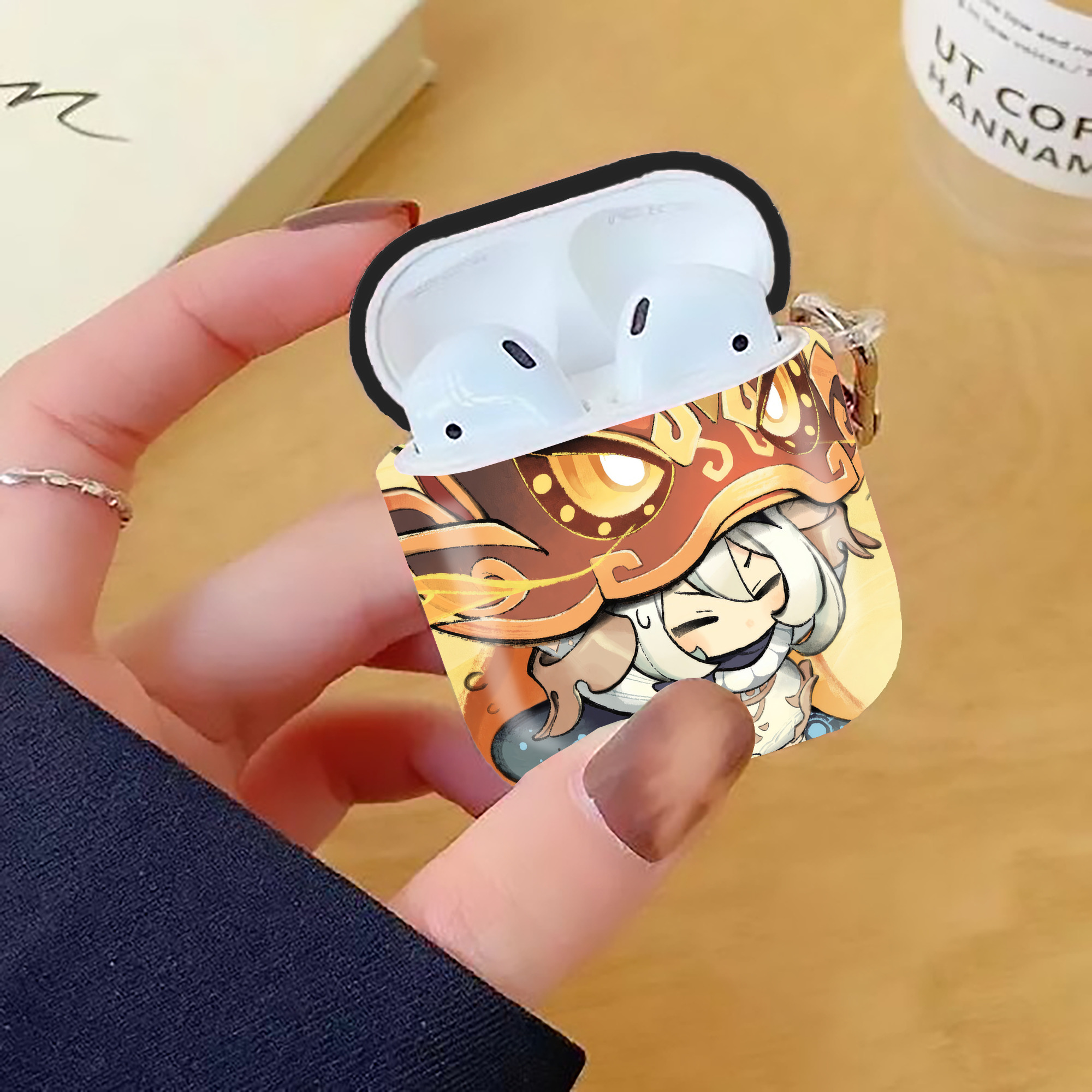 げんし神 genshin AirPods 第2世代保護ケース ハードシェル ブラック 耐衝撃・防指紋・カラビナ付き