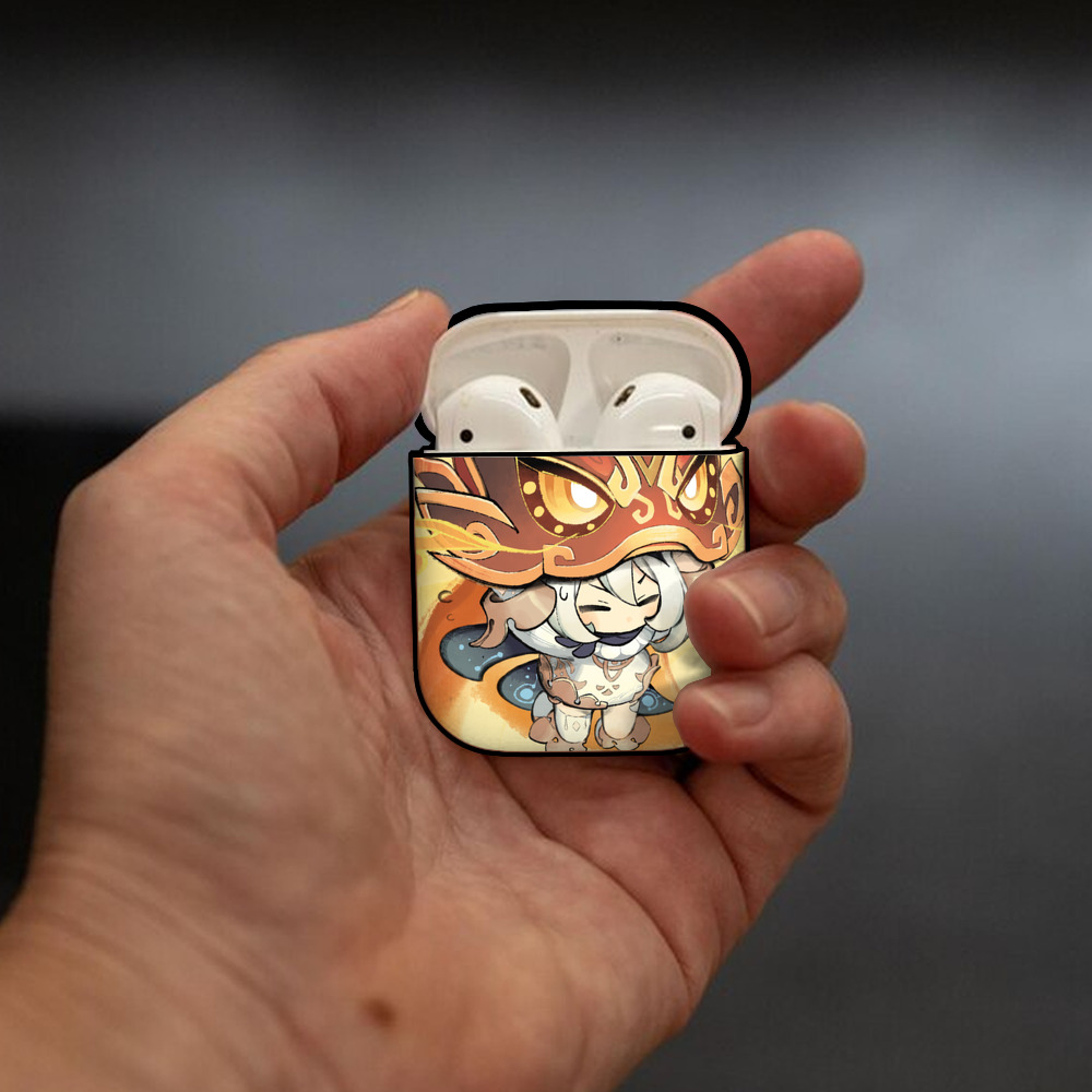 げんし神 genshin AirPods 第2世代保護ケース ハードシェル ブラック 耐衝撃・防指紋・カラビナ付き